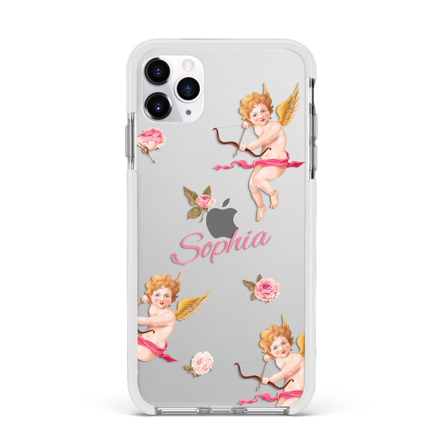 Personalised Cherub Apple iPhone 11 Pro Max in Silver with White Impact Case