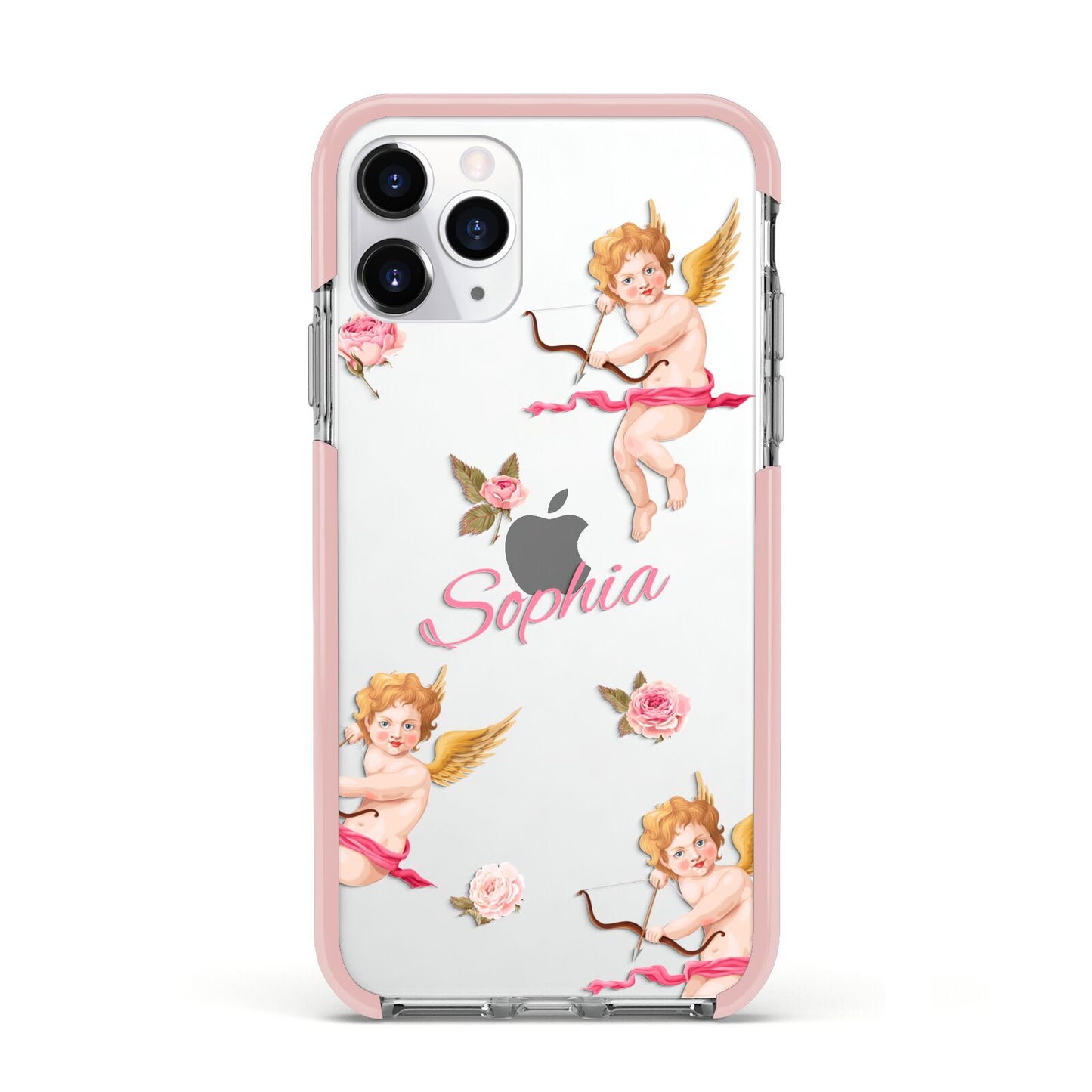 Personalised Cherub Apple iPhone 11 Pro in Silver with Pink Impact Case