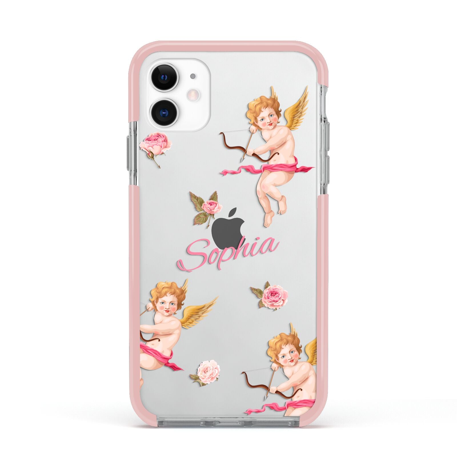 Personalised Cherub Apple iPhone 11 in White with Pink Impact Case