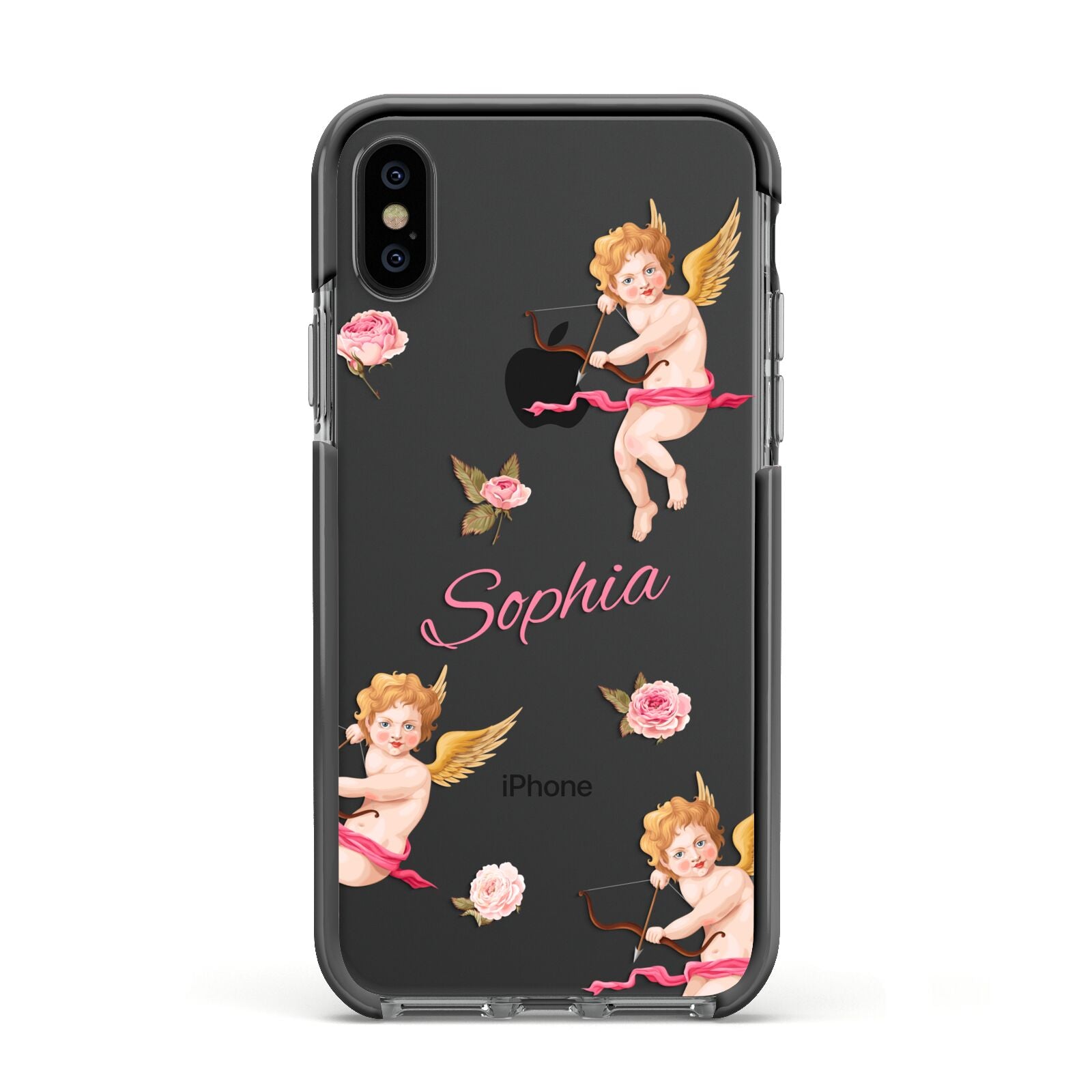 Personalised Cherub Apple iPhone Xs Impact Case Black Edge on Black Phone