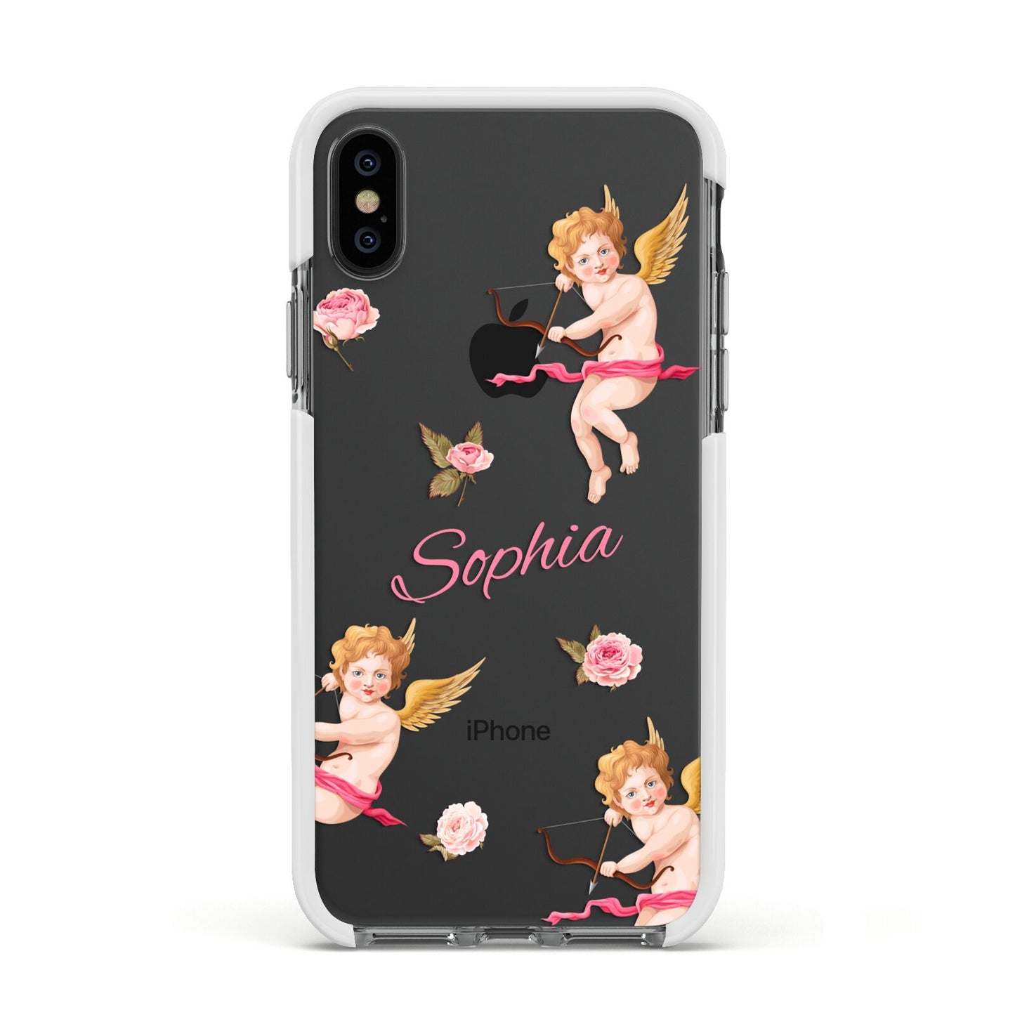 Personalised Cherub Apple iPhone Xs Impact Case White Edge on Black Phone