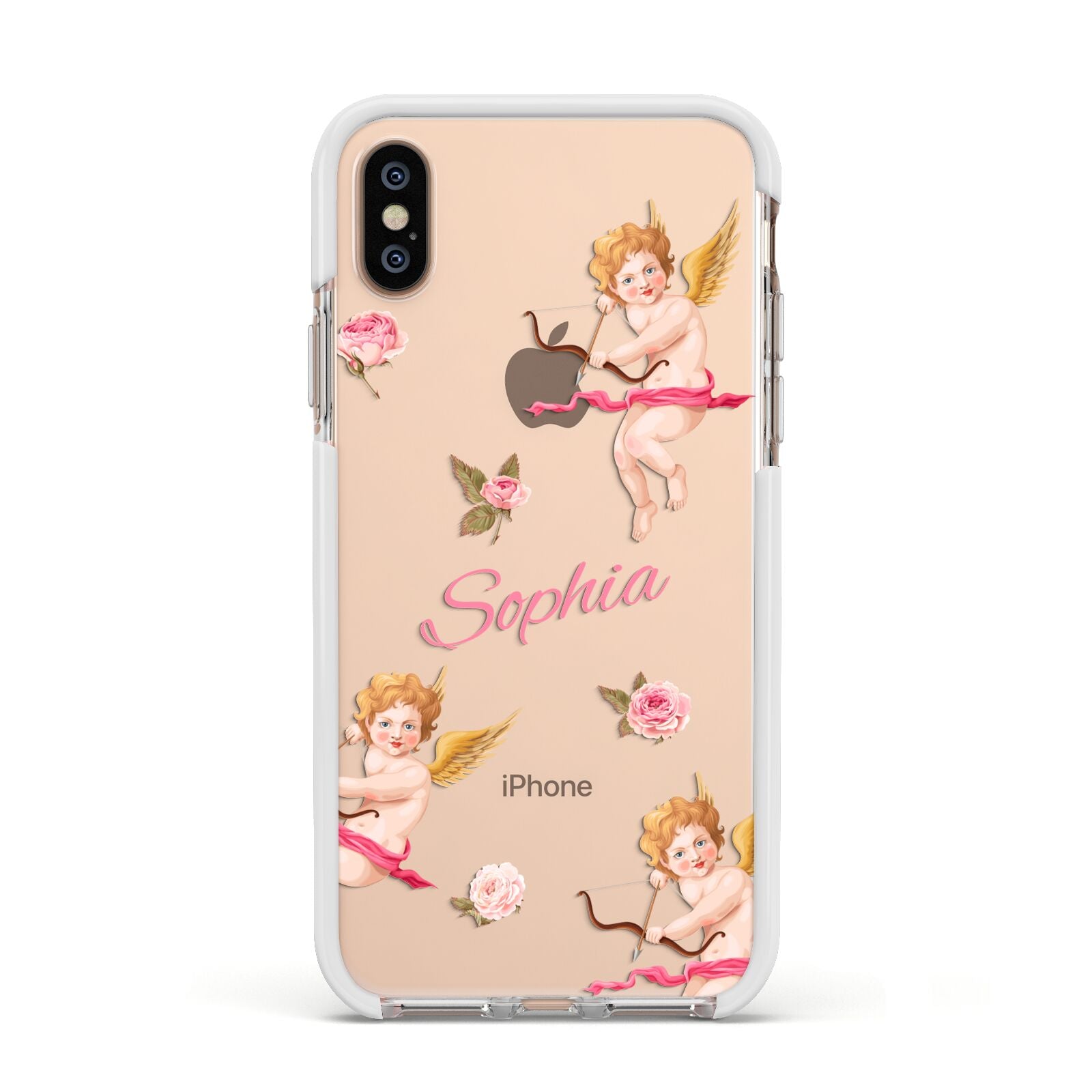 Personalised Cherub Apple iPhone Xs Impact Case White Edge on Gold Phone