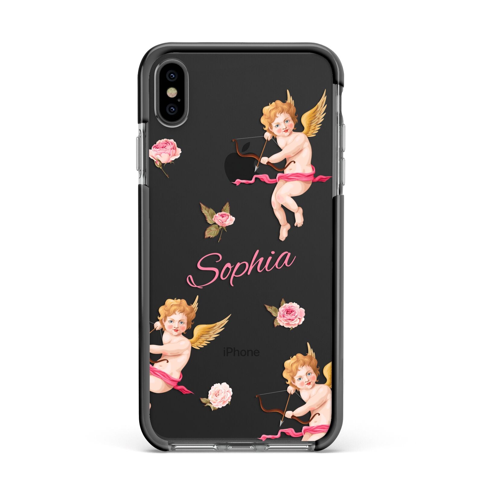 Personalised Cherub Apple iPhone Xs Max Impact Case Black Edge on Black Phone