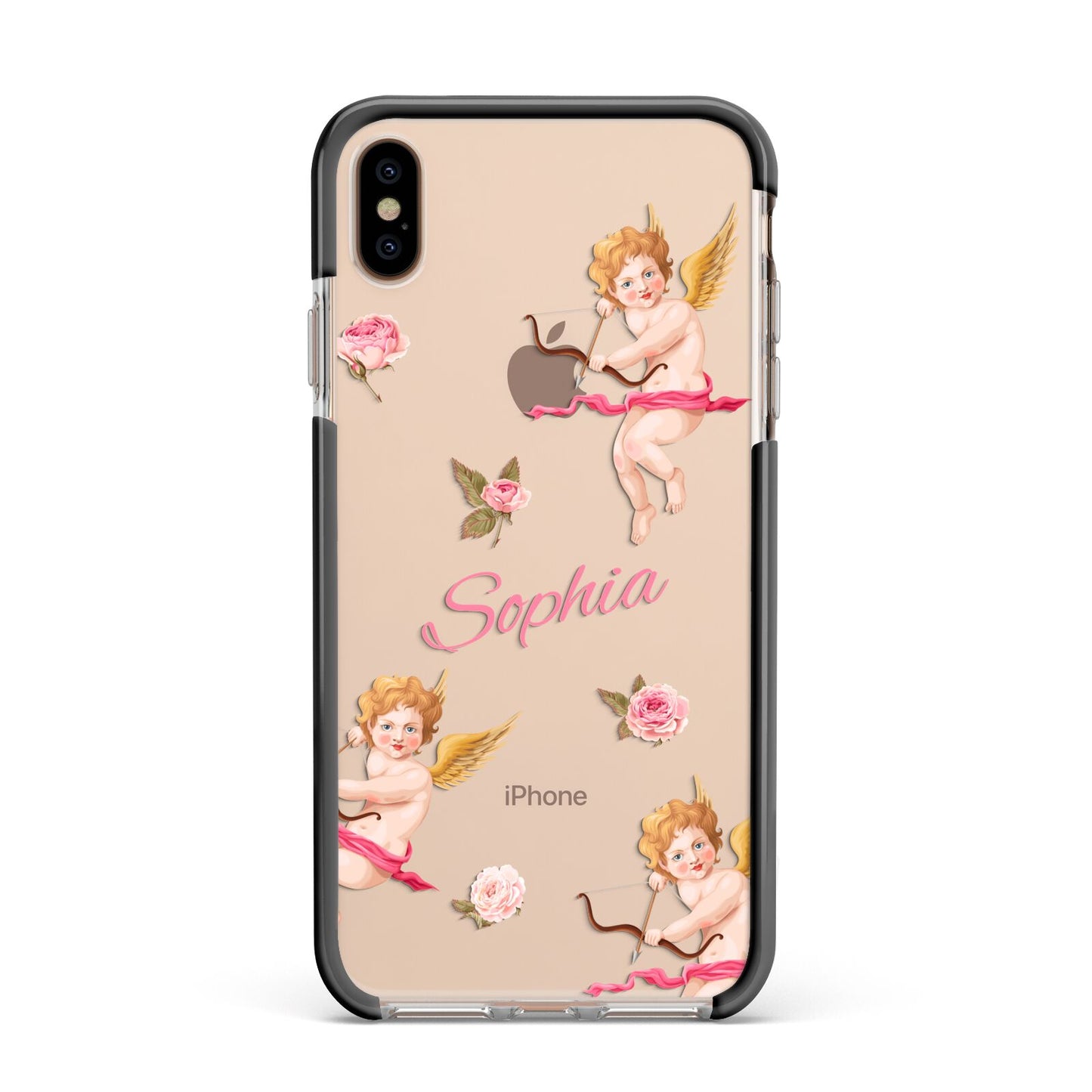 Personalised Cherub Apple iPhone Xs Max Impact Case Black Edge on Gold Phone