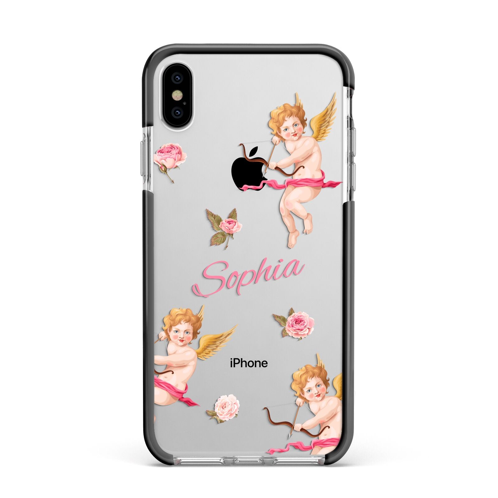 Personalised Cherub Apple iPhone Xs Max Impact Case Black Edge on Silver Phone