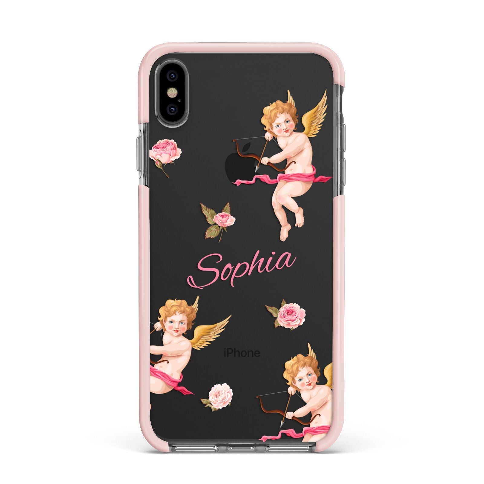 Personalised Cherub Apple iPhone Xs Max Impact Case Pink Edge on Black Phone