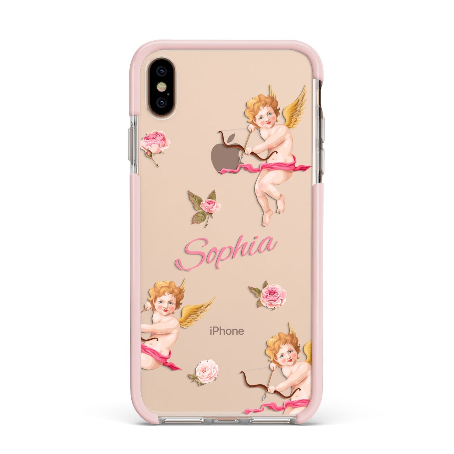 Personalised Cherub Apple iPhone Xs Max Impact Case Pink Edge on Gold Phone