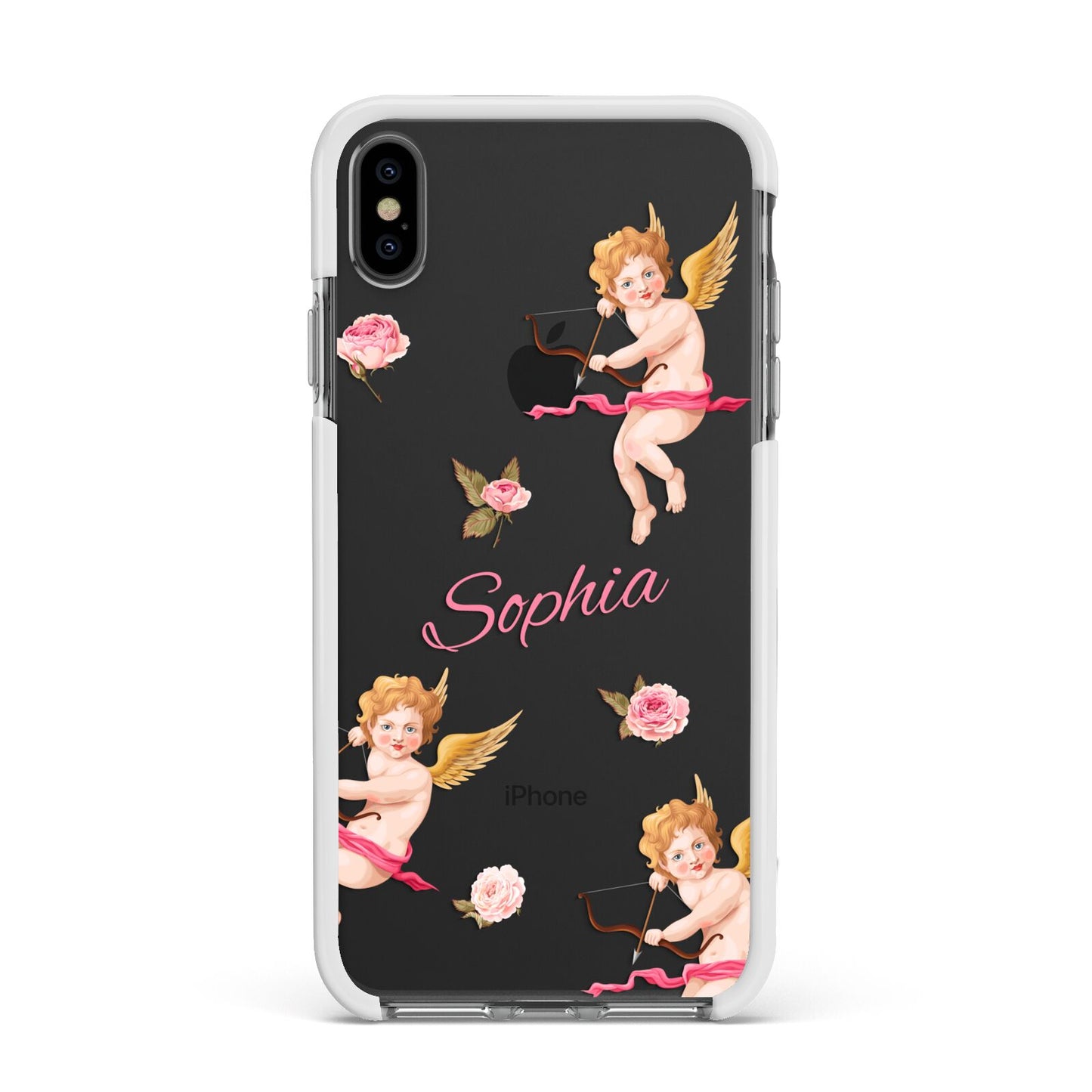 Personalised Cherub Apple iPhone Xs Max Impact Case White Edge on Black Phone