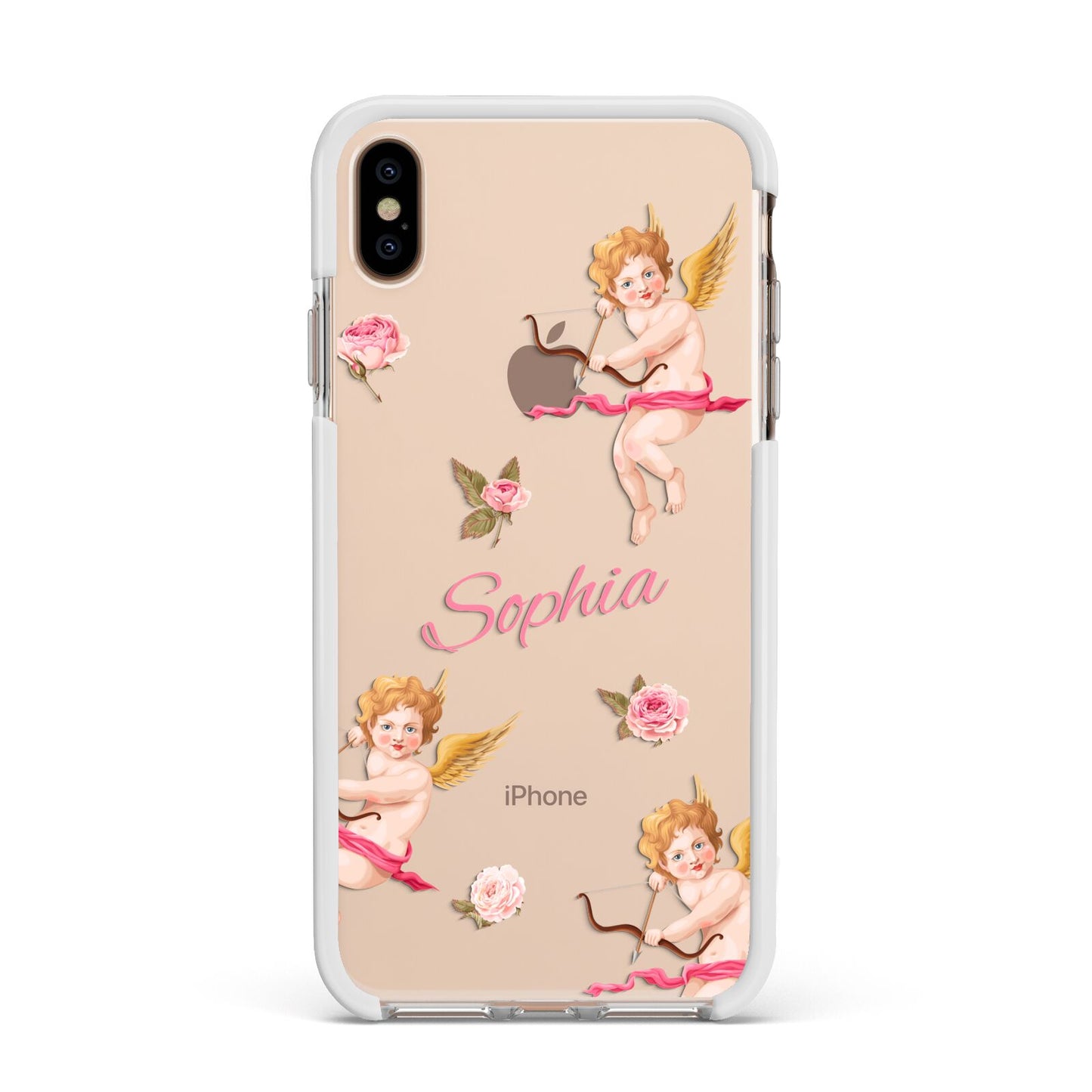 Personalised Cherub Apple iPhone Xs Max Impact Case White Edge on Gold Phone