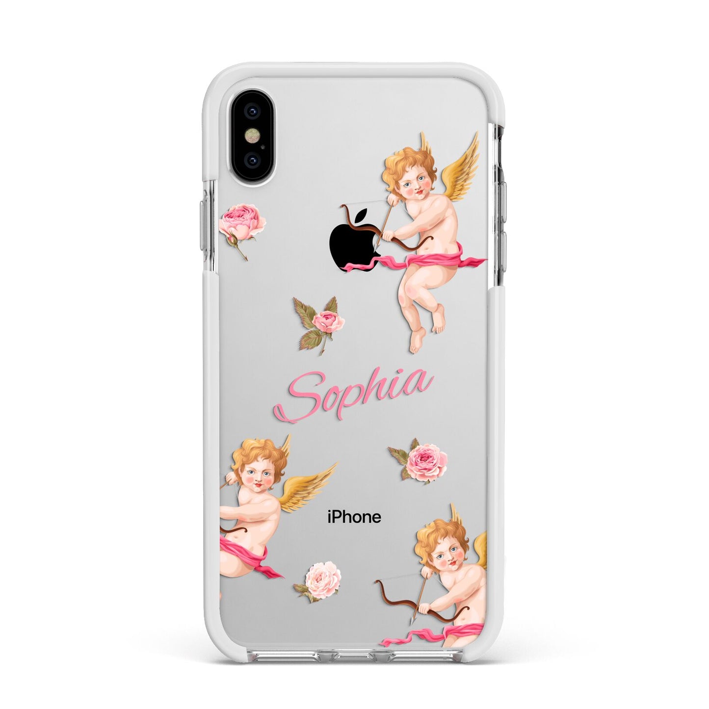 Personalised Cherub Apple iPhone Xs Max Impact Case White Edge on Silver Phone