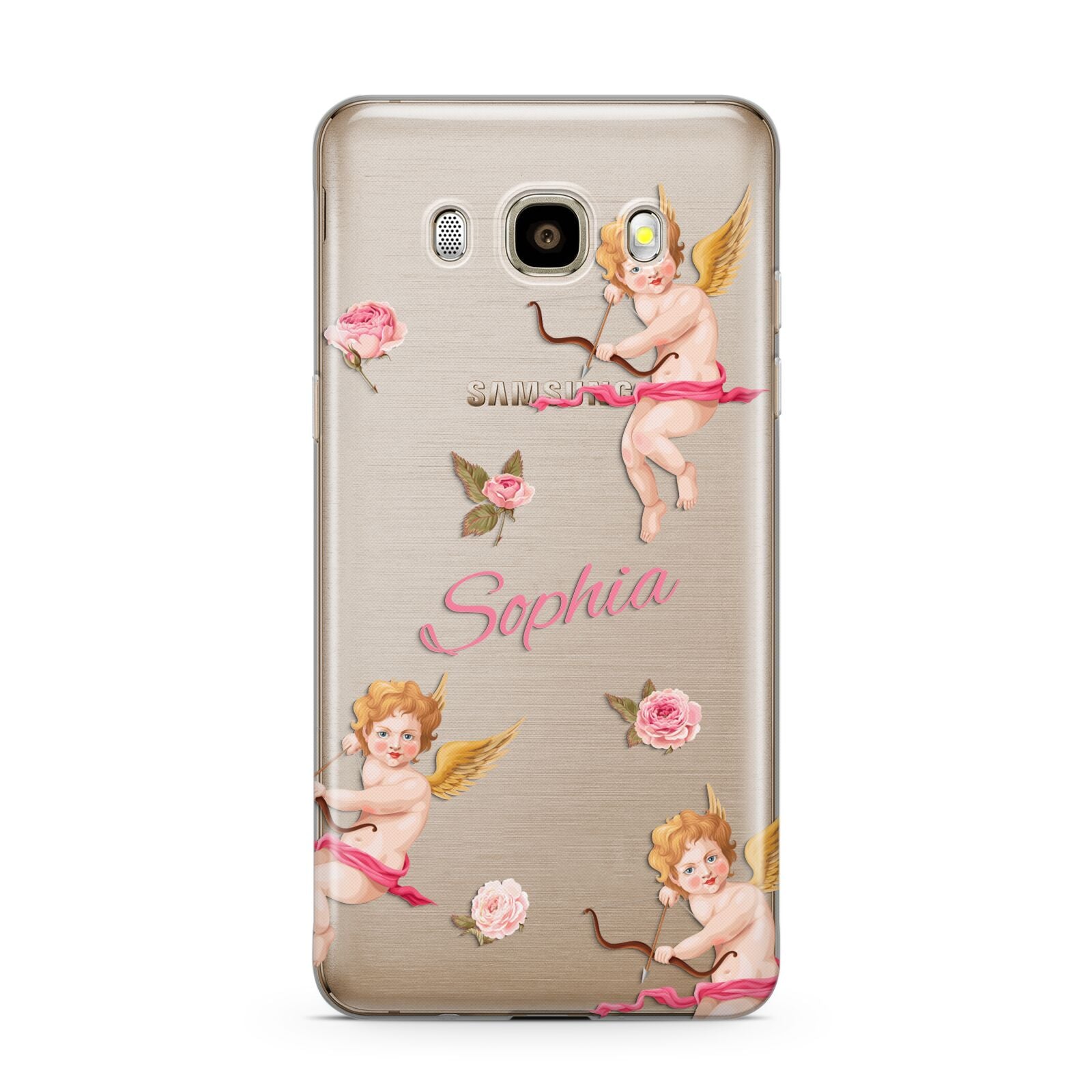 Personalised Cherub Samsung Galaxy J7 2016 Case on gold phone