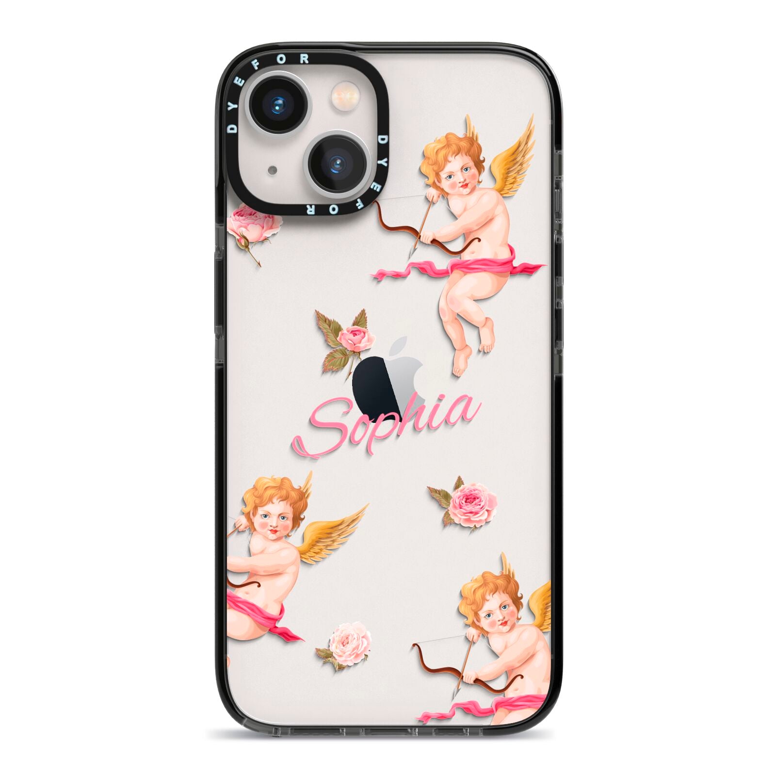 Personalised Cherub iPhone 13 Black Impact Case on Silver phone