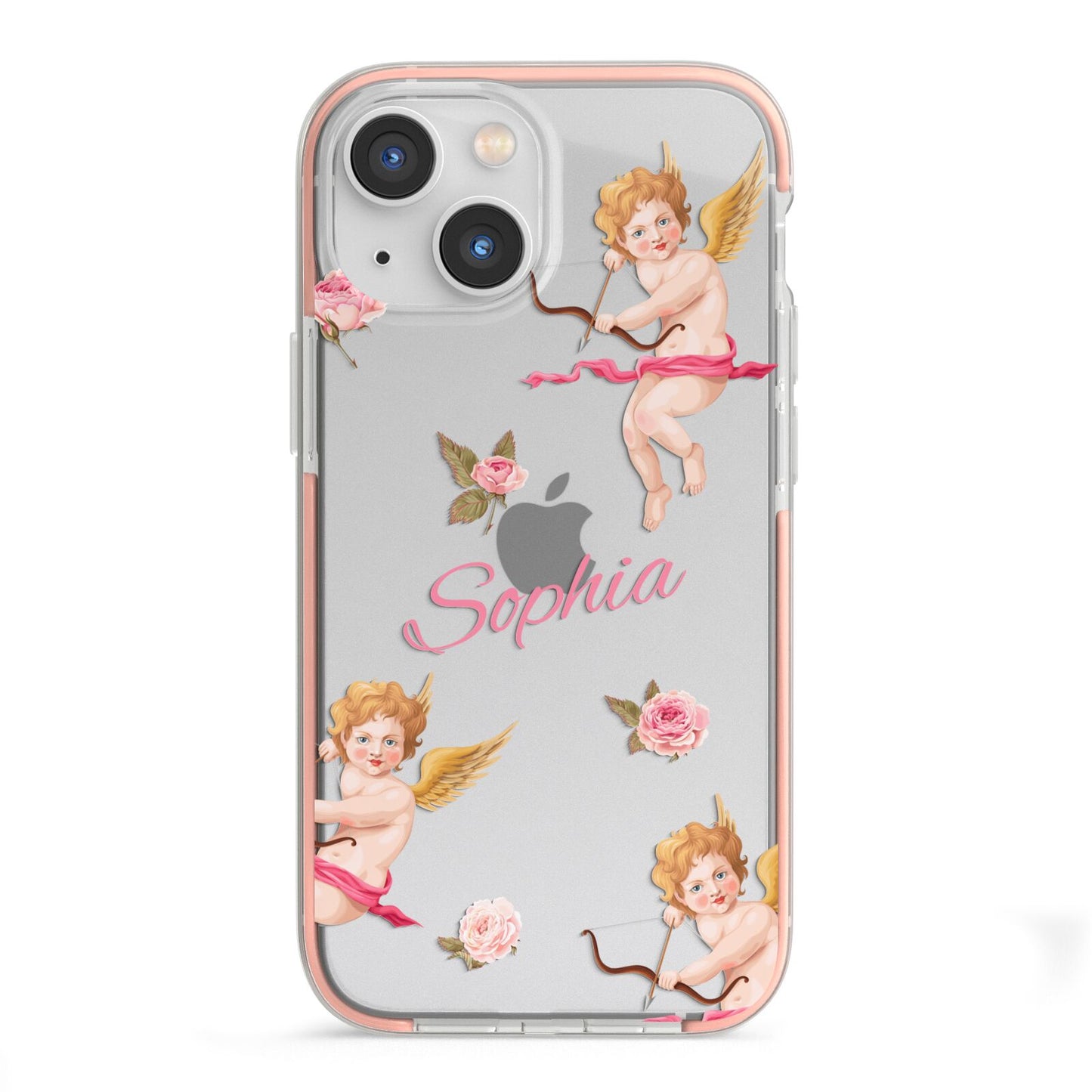 Personalised Cherub iPhone 13 Mini TPU Impact Case with Pink Edges