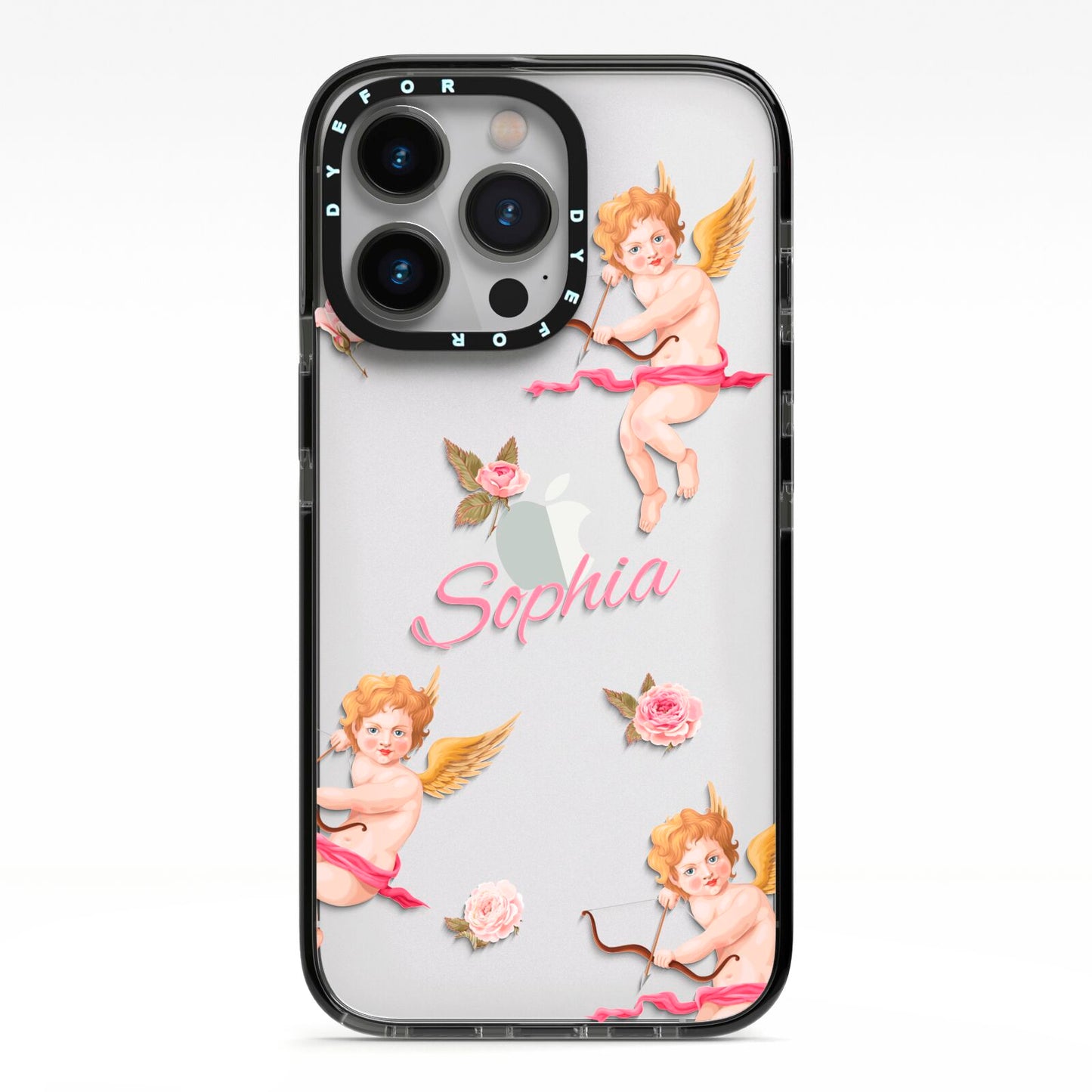 Personalised Cherub iPhone 13 Pro Black Impact Case on Silver phone