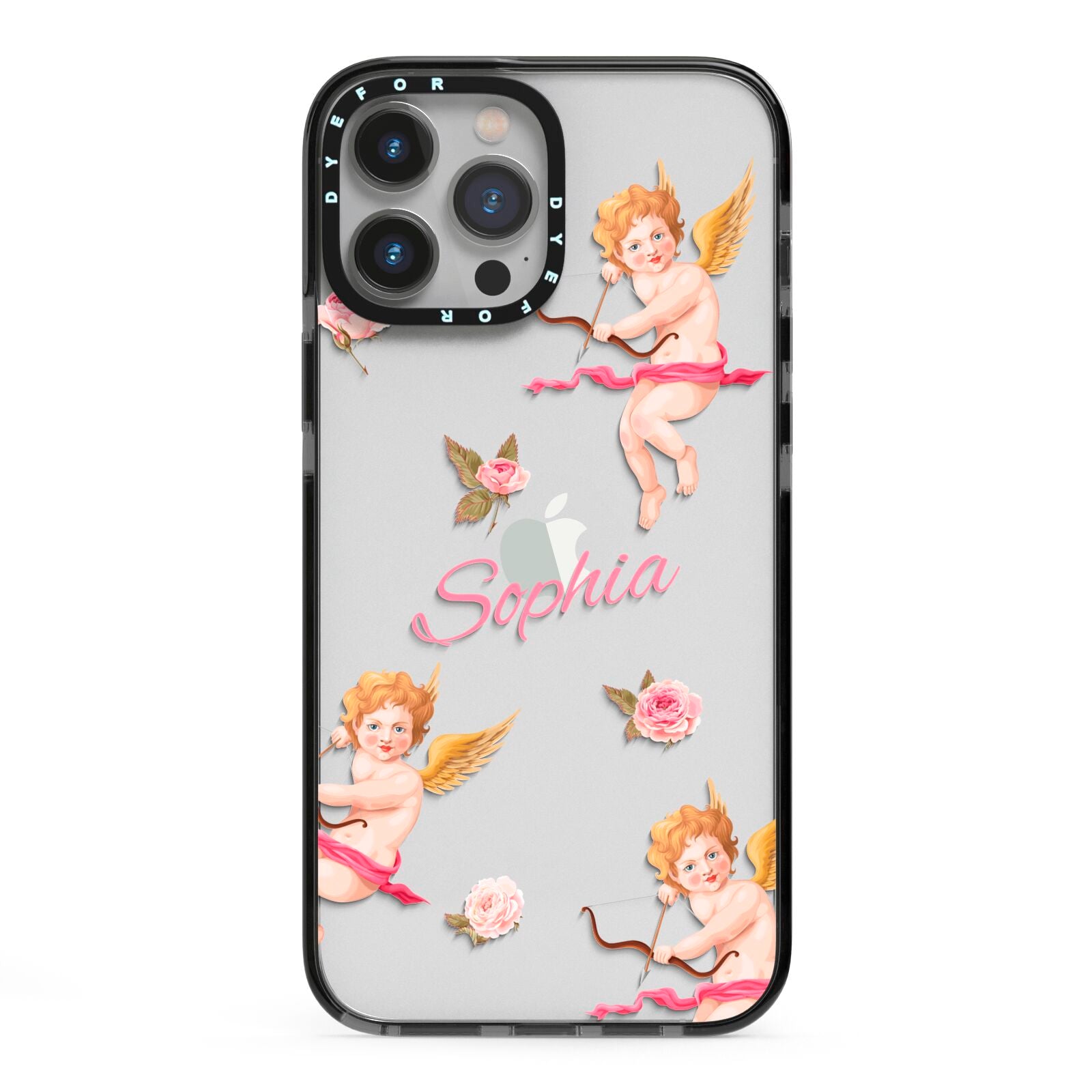 Personalised Cherub iPhone 13 Pro Max Black Impact Case on Silver phone