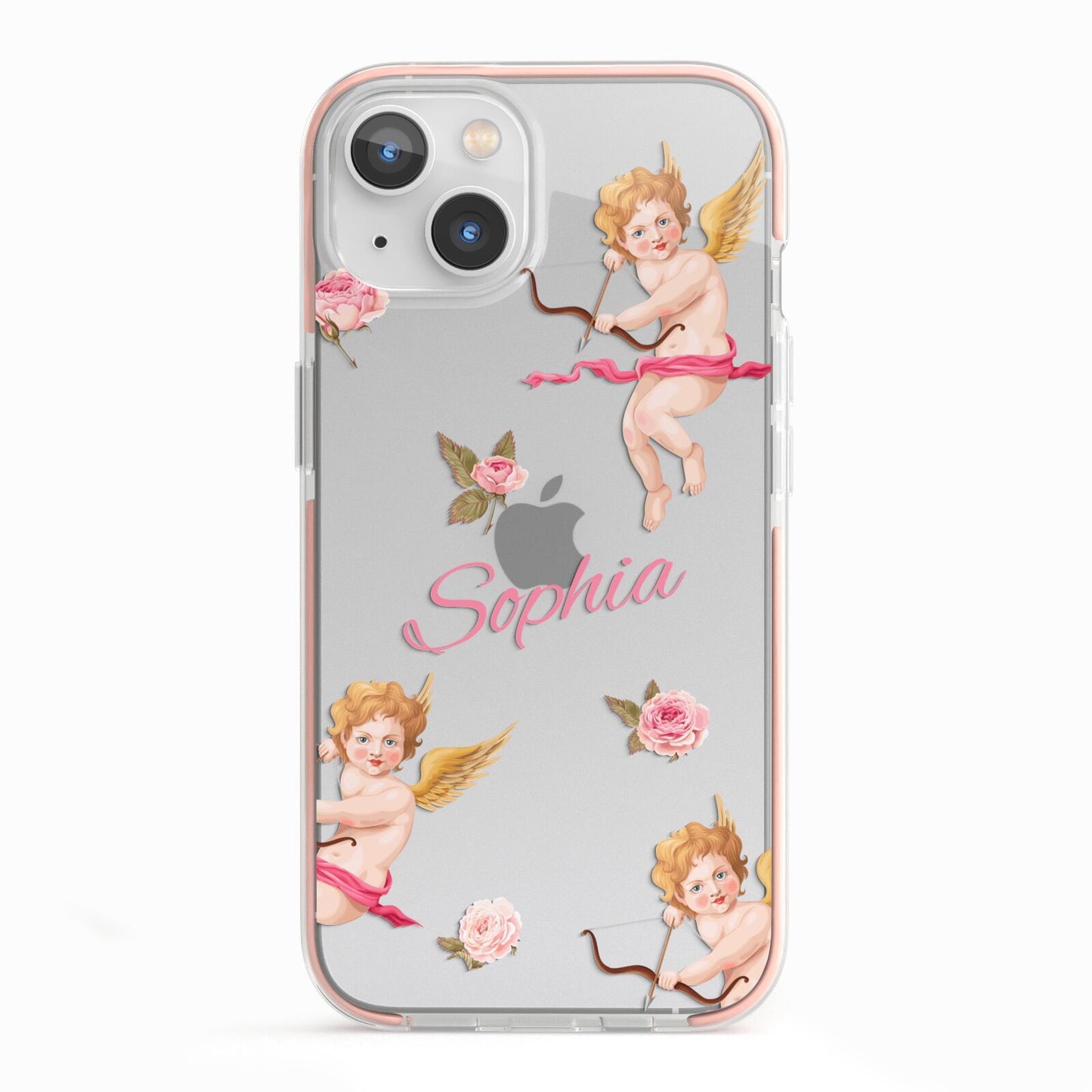 Personalised Cherub iPhone 13 TPU Impact Case with Pink Edges