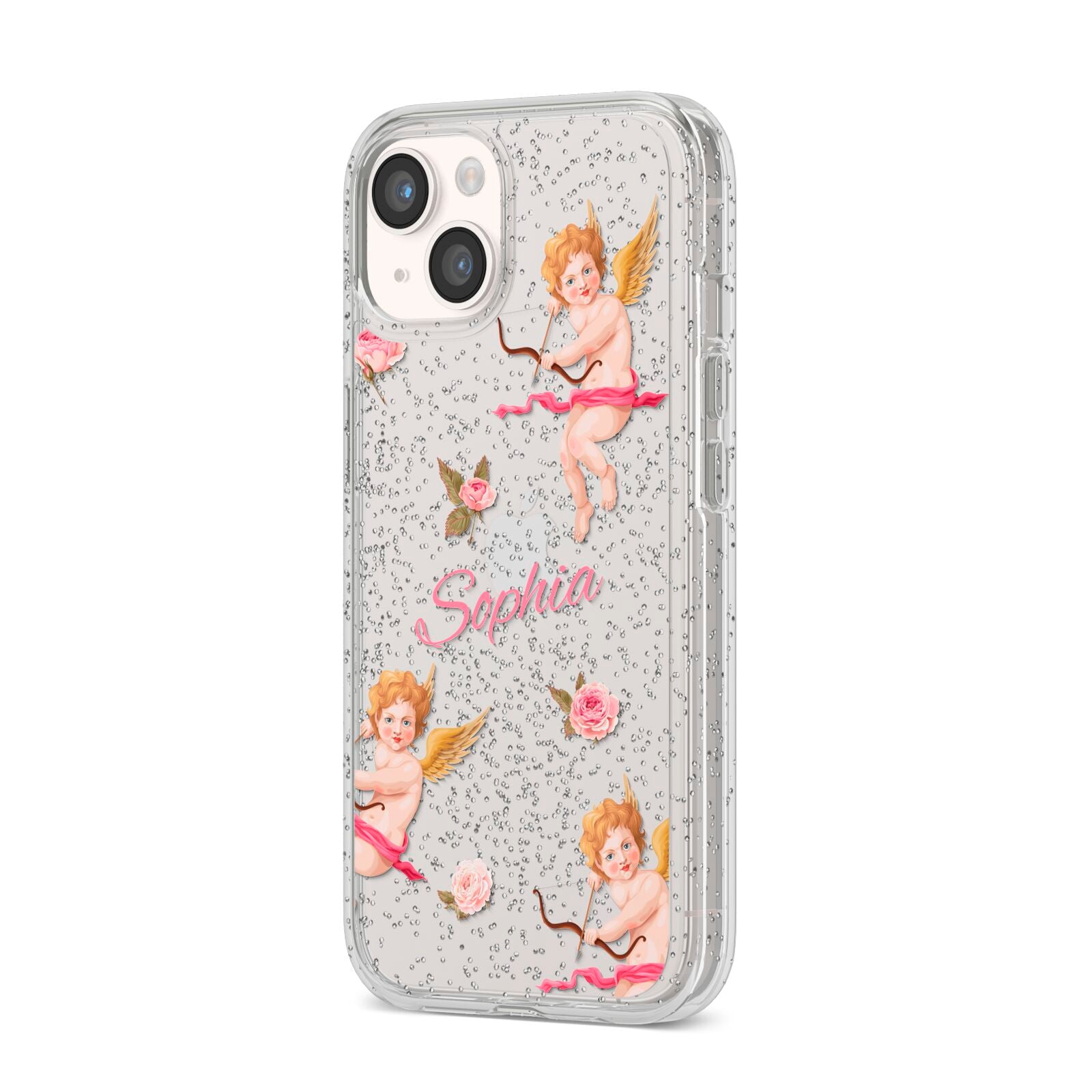 Personalised Cherub iPhone 14 Glitter Tough Case Starlight Angled Image