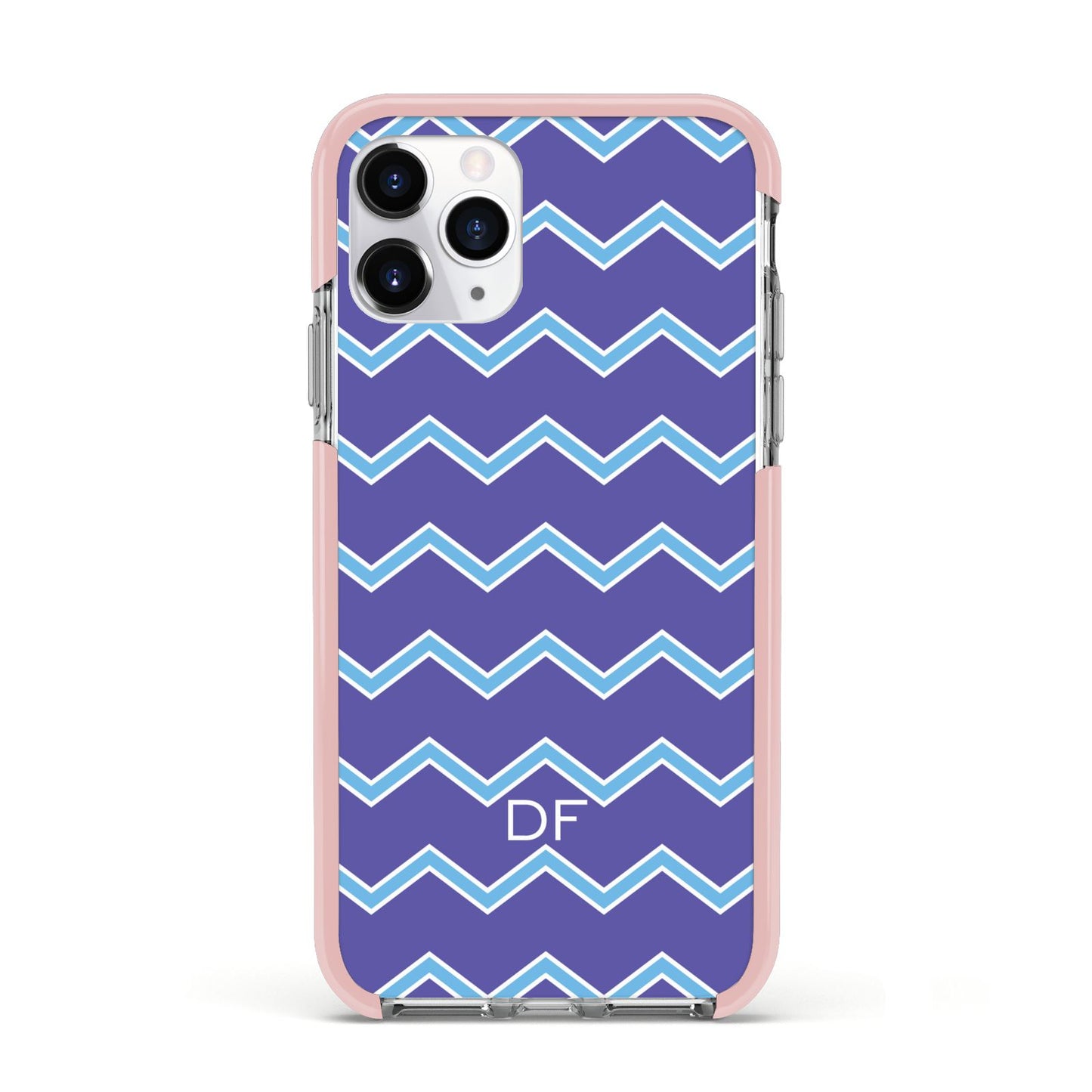 Personalised Chevron 2 Tone Apple iPhone 11 Pro in Silver with Pink Impact Case