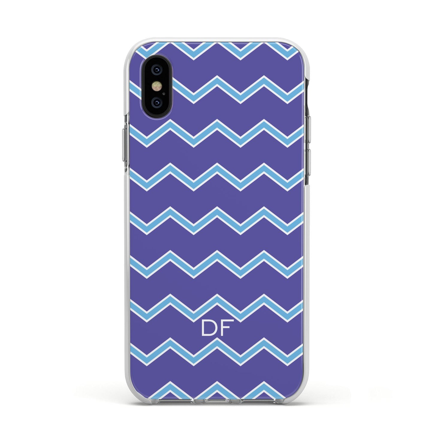 Personalised Chevron 2 Tone Apple iPhone Xs Impact Case White Edge on Black Phone