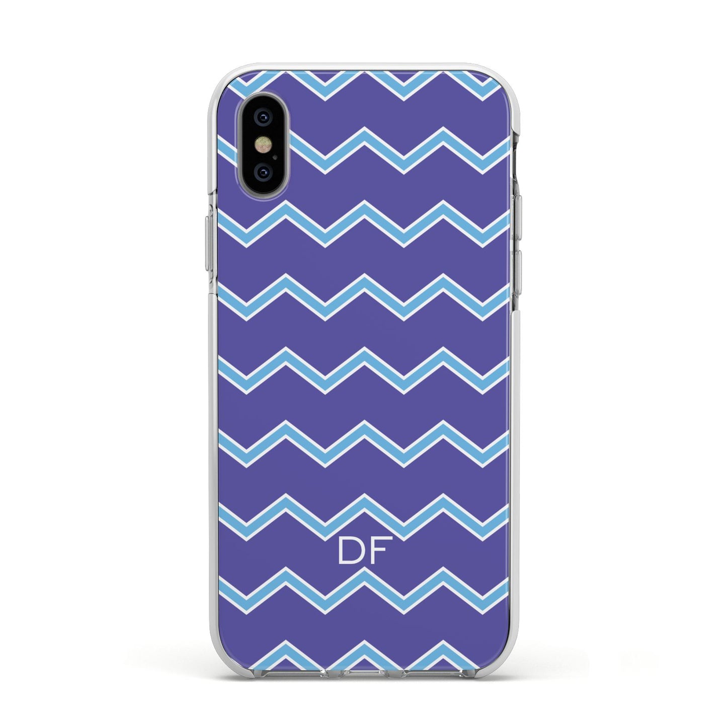 Personalised Chevron 2 Tone Apple iPhone Xs Impact Case White Edge on Silver Phone