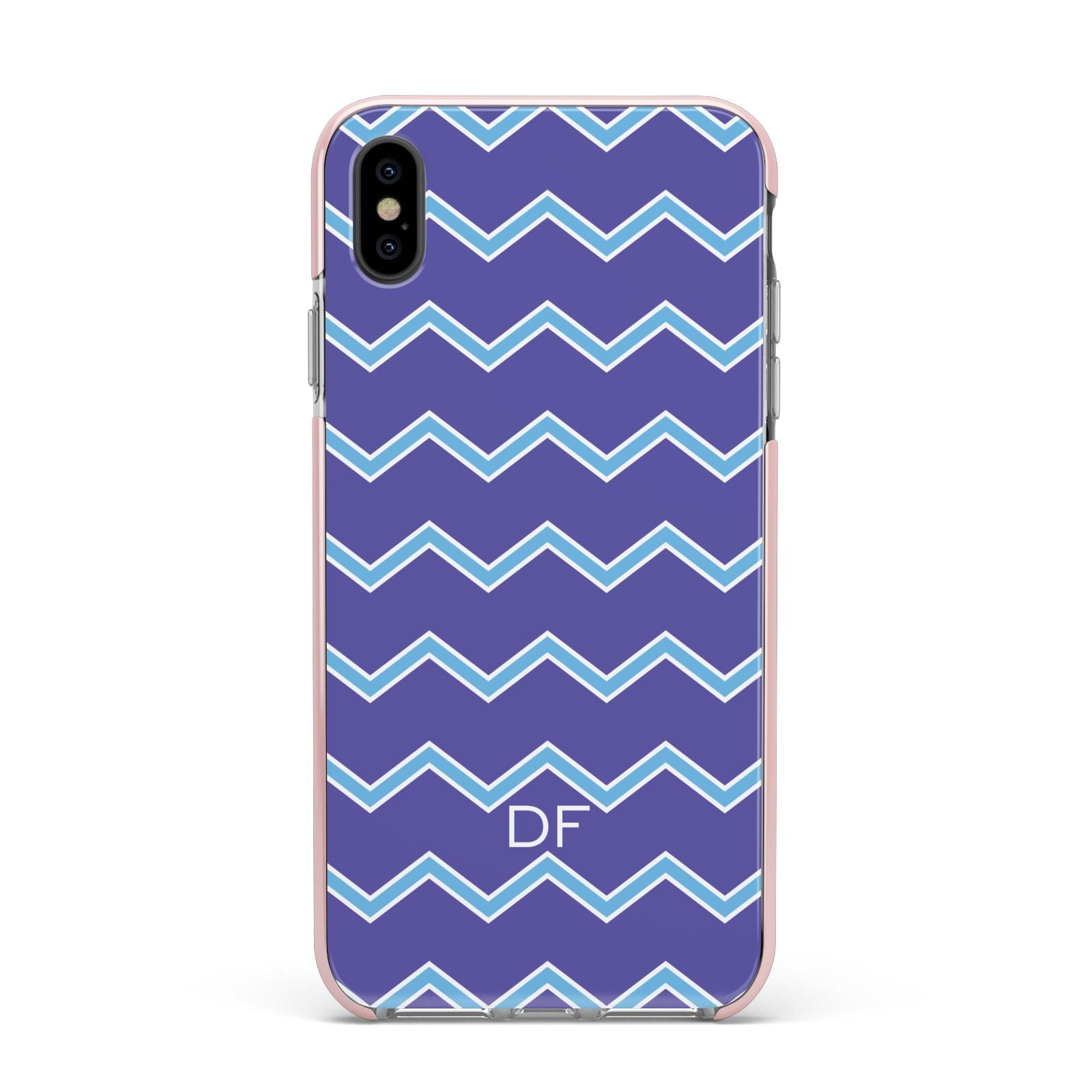 Personalised Chevron 2 Tone Apple iPhone Xs Max Impact Case Pink Edge on Black Phone