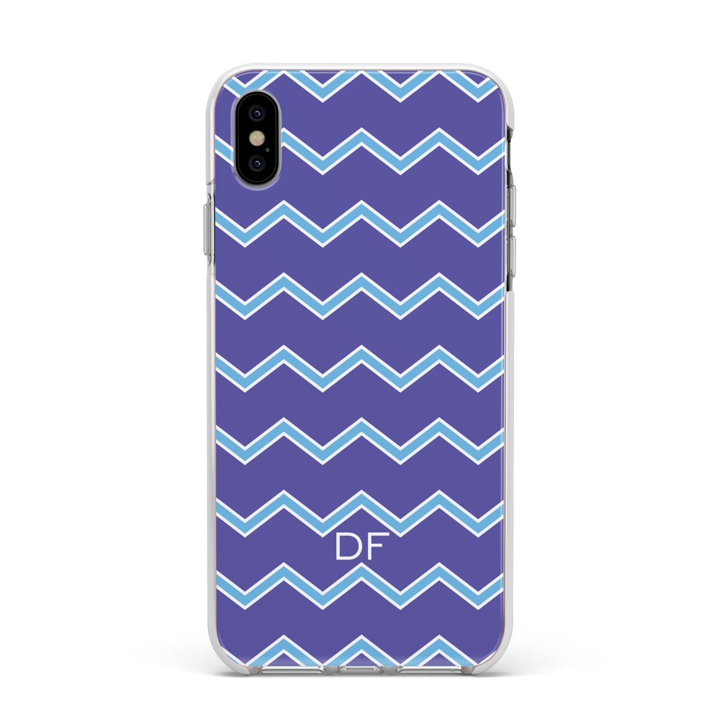 Personalised Chevron 2 Tone Apple iPhone Xs Max Impact Case White Edge on Silver Phone