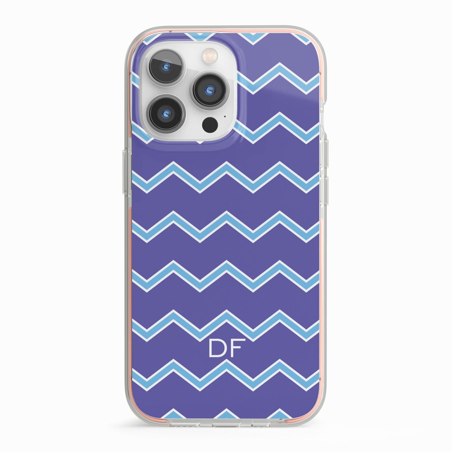 Personalised Chevron 2 Tone iPhone 13 Pro TPU Impact Case with Pink Edges