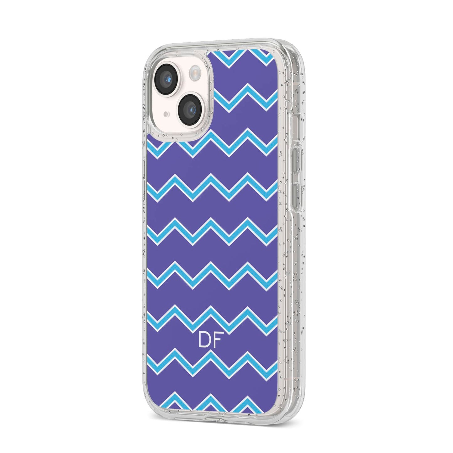 Personalised Chevron 2 Tone iPhone 14 Glitter Tough Case Starlight Angled Image