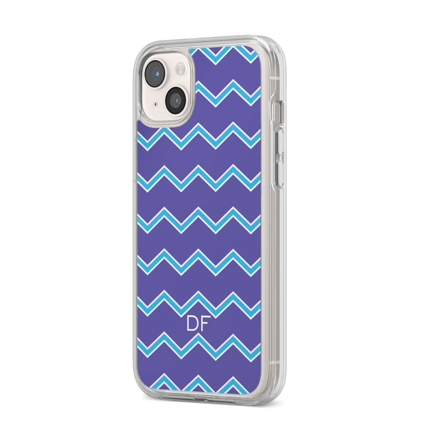 Personalised Chevron 2 Tone iPhone 14 Plus Clear Tough Case Starlight Angled Image