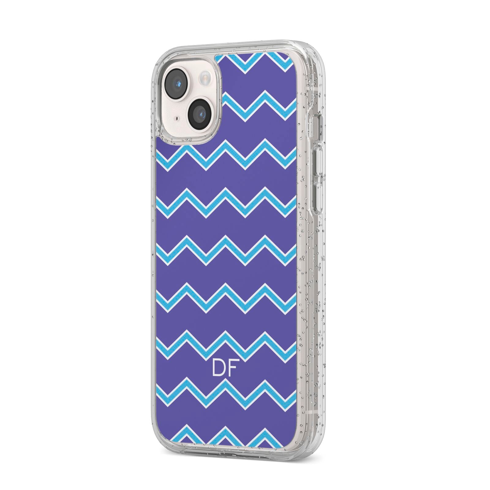 Personalised Chevron 2 Tone iPhone 14 Plus Glitter Tough Case Starlight Angled Image