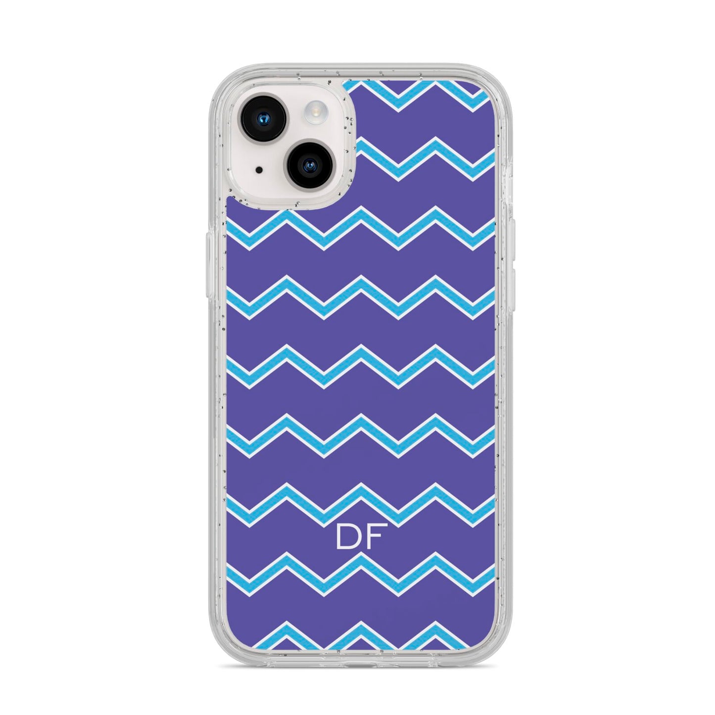 Personalised Chevron 2 Tone iPhone 14 Plus Glitter Tough Case Starlight