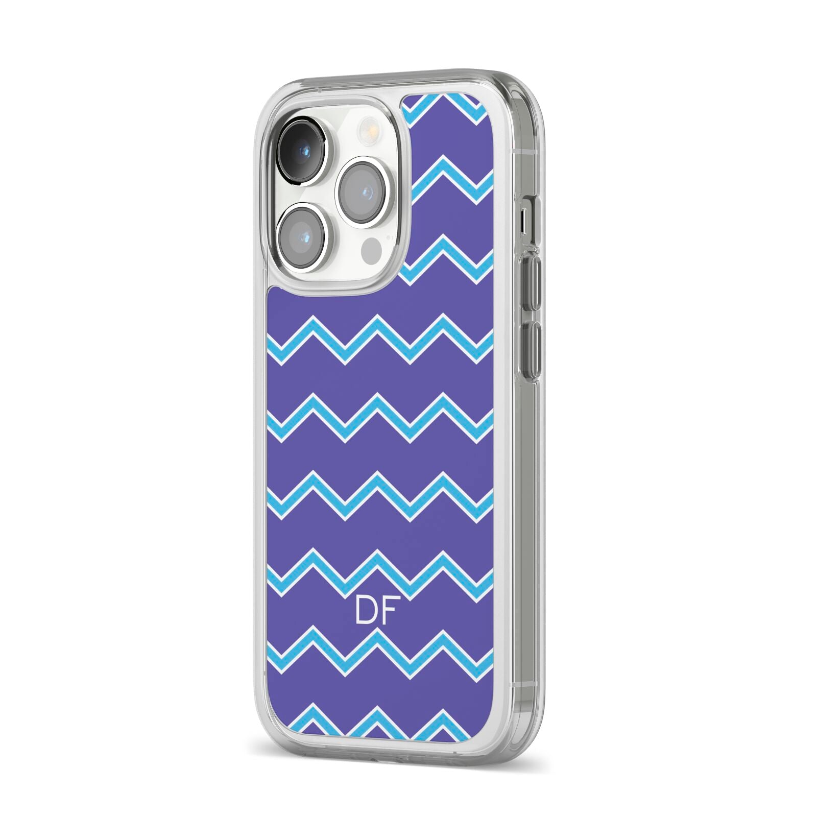 Personalised Chevron 2 Tone iPhone 14 Pro Clear Tough Case Silver Angled Image