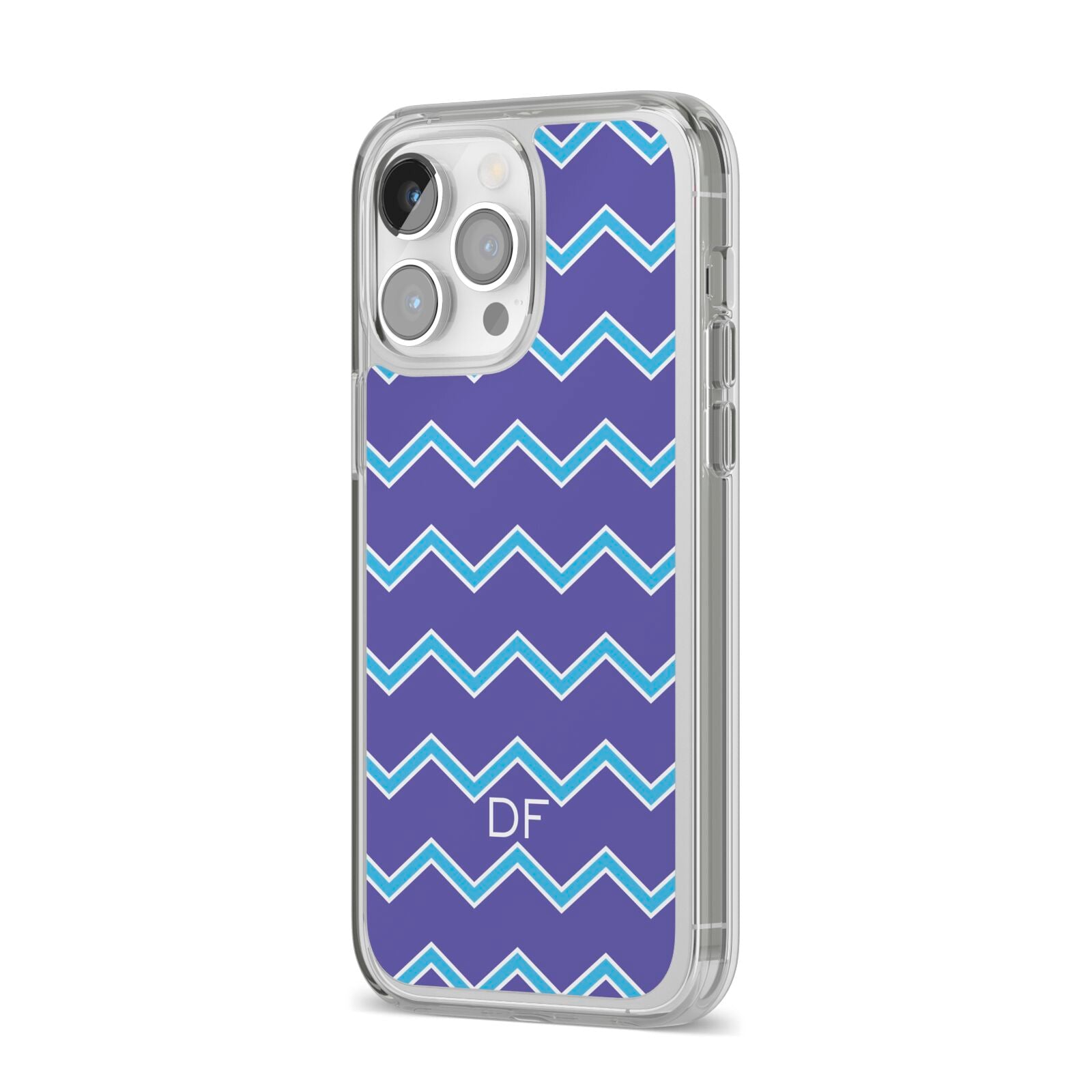 Personalised Chevron 2 Tone iPhone 14 Pro Max Clear Tough Case Silver Angled Image