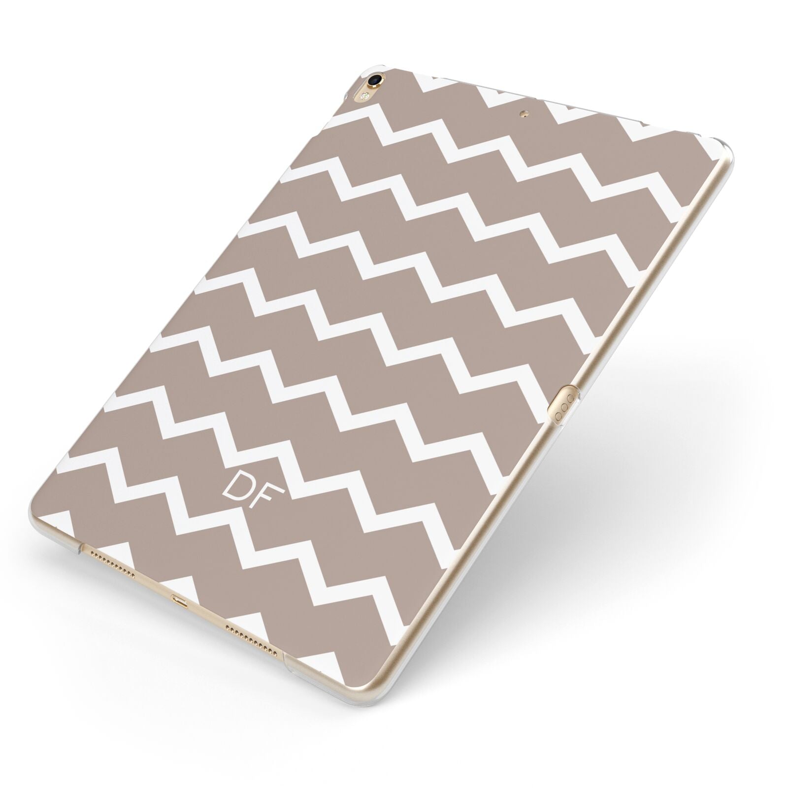 Personalised Chevron Beige Apple iPad Case on Gold iPad Side View