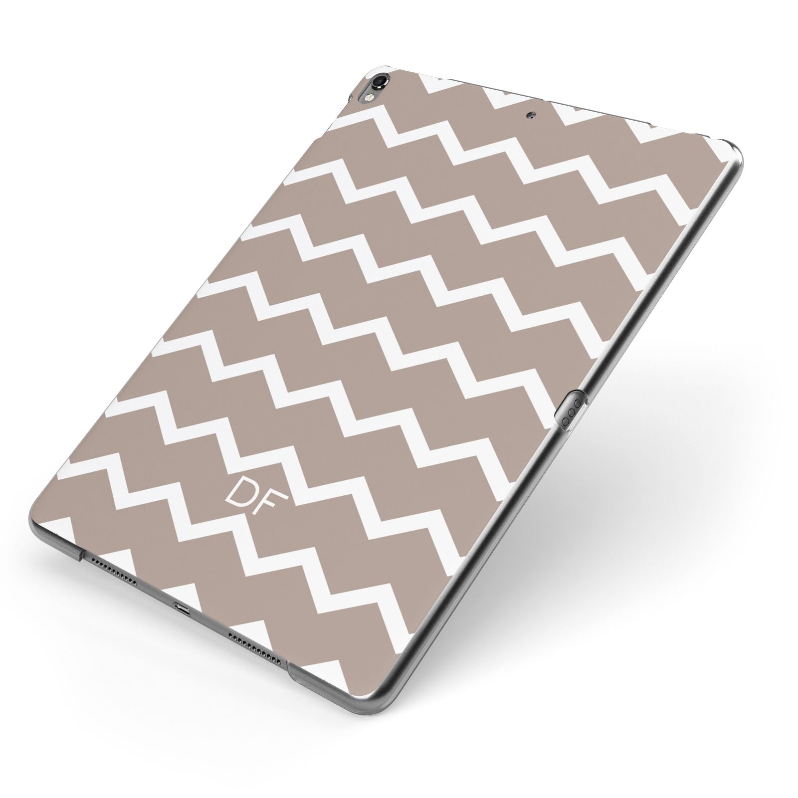 Personalised Chevron Beige Apple iPad Case on Grey iPad Side View