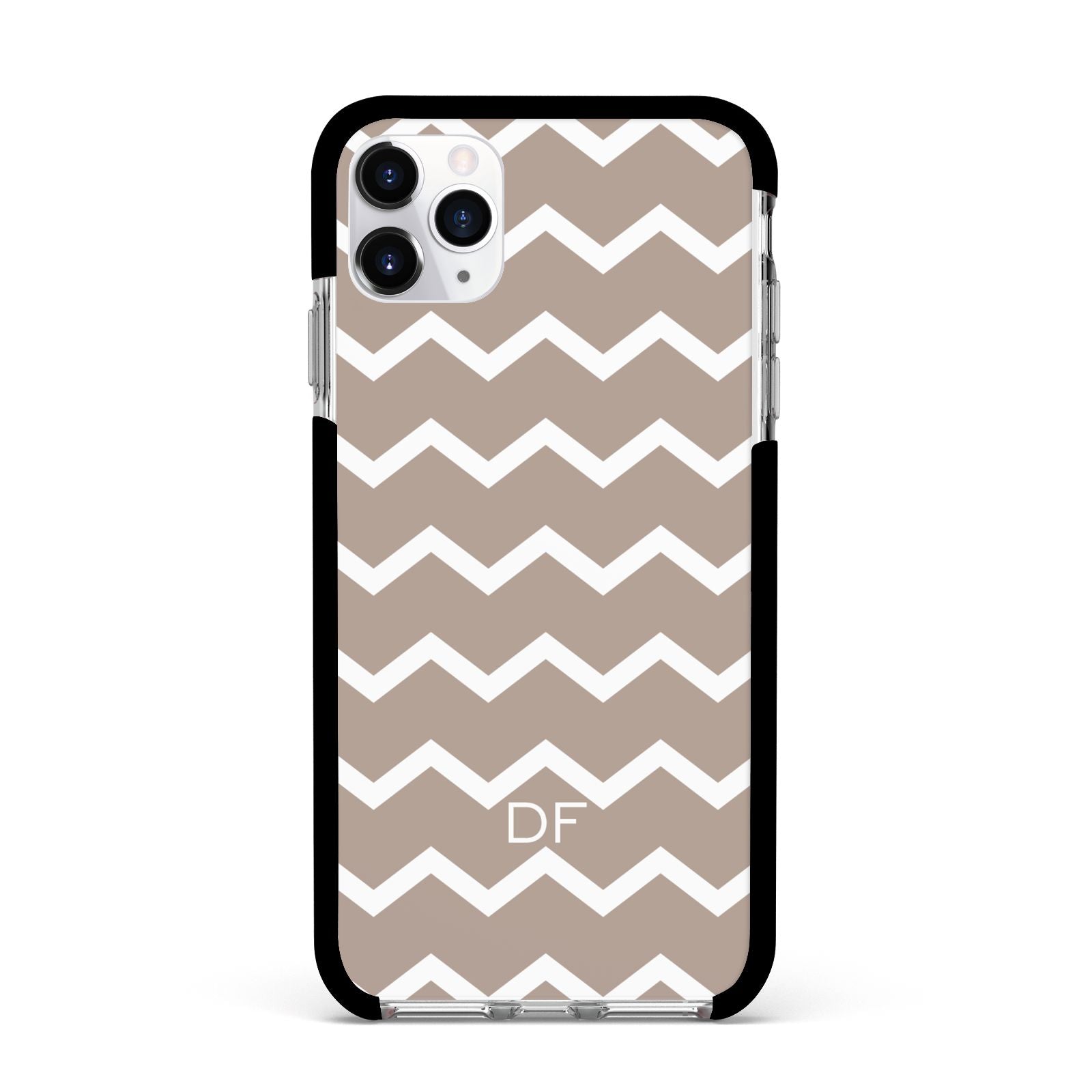 Personalised Chevron Beige Apple iPhone 11 Pro Max in Silver with Black Impact Case