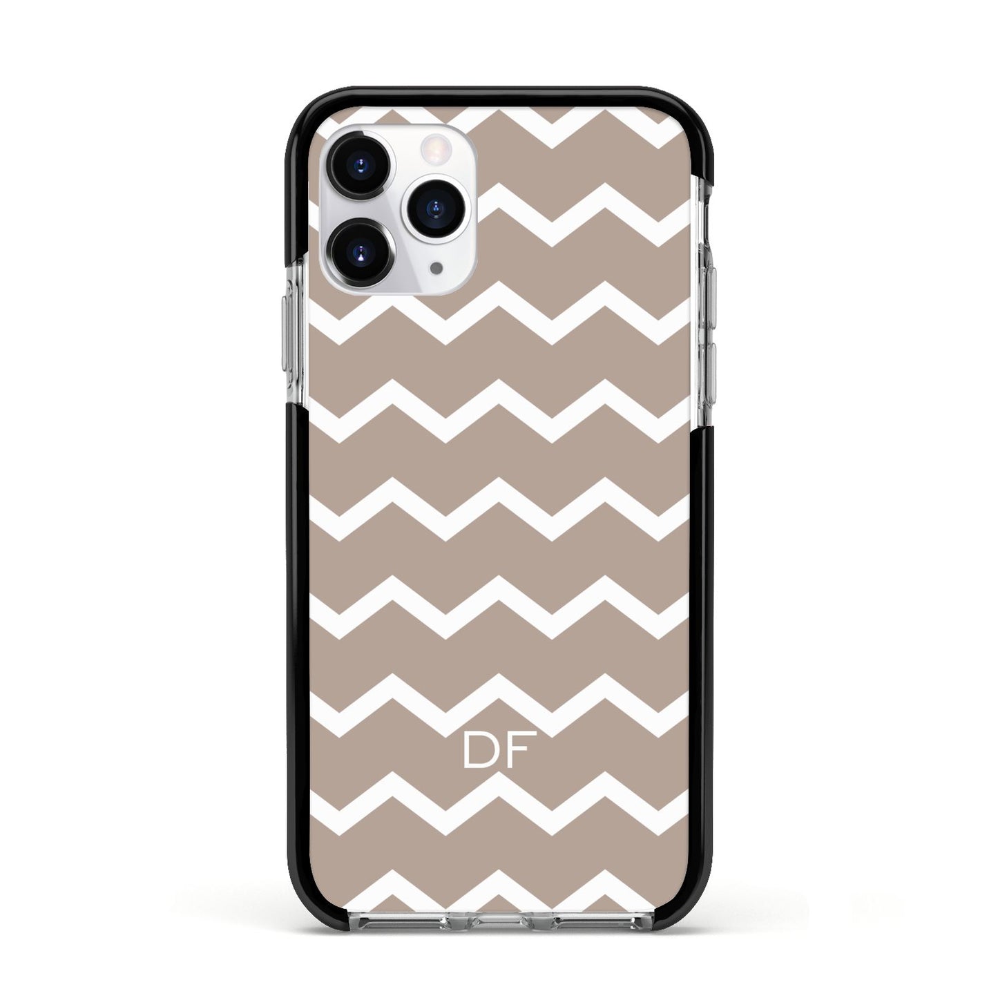 Personalised Chevron Beige Apple iPhone 11 Pro in Silver with Black Impact Case