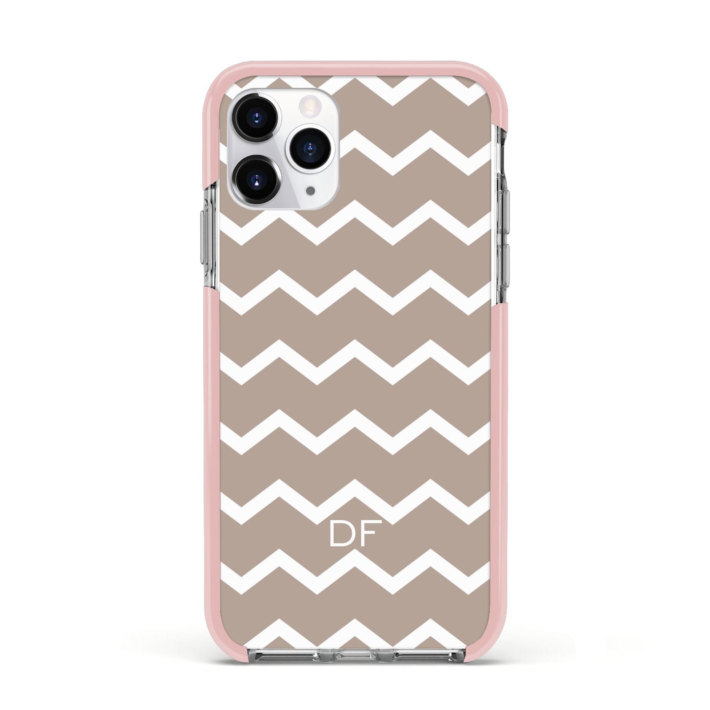 Personalised Chevron Beige Apple iPhone 11 Pro in Silver with Pink Impact Case