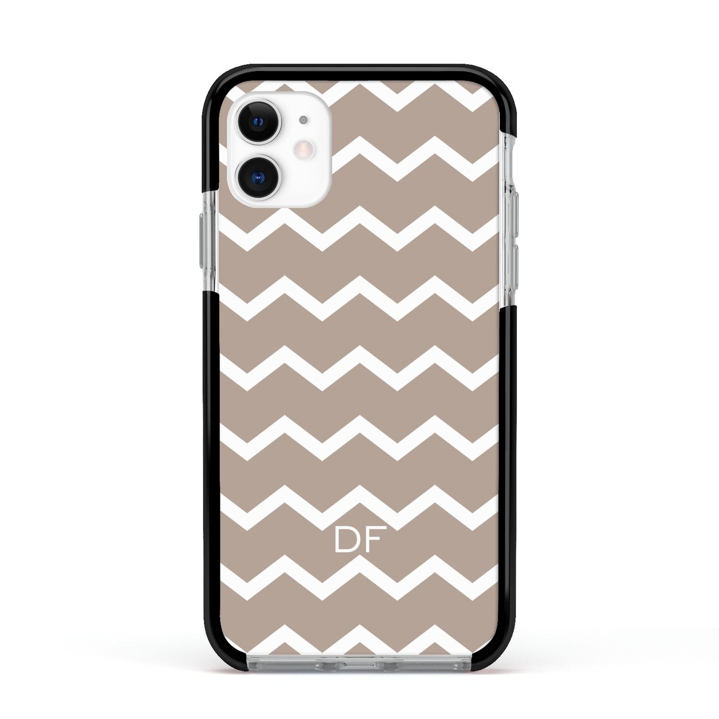 Personalised Chevron Beige Apple iPhone 11 in White with Black Impact Case