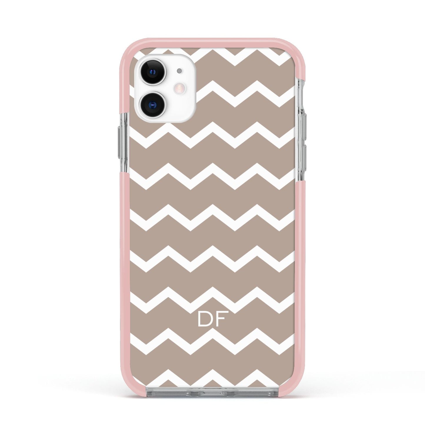 Personalised Chevron Beige Apple iPhone 11 in White with Pink Impact Case