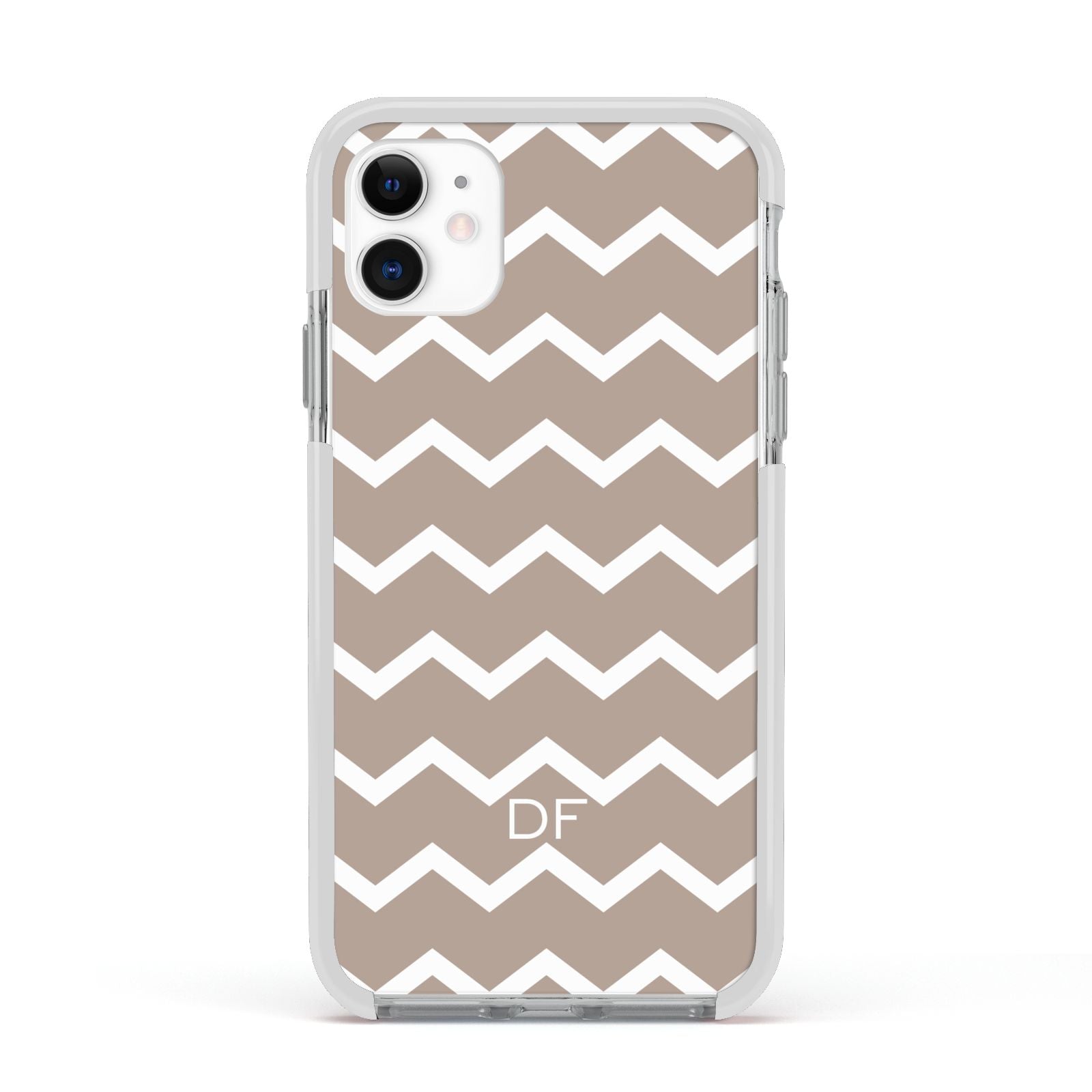 Personalised Chevron Beige Apple iPhone 11 in White with White Impact Case