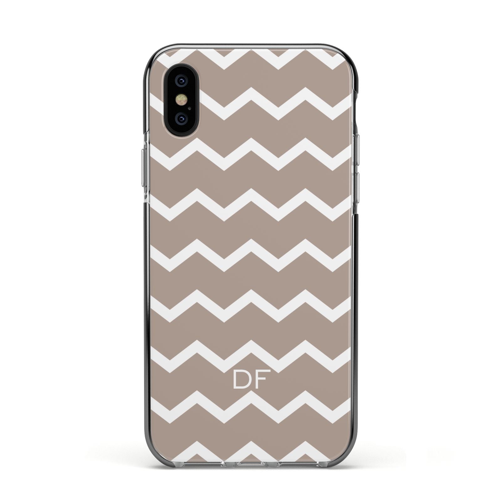 Personalised Chevron Beige Apple iPhone Xs Impact Case Black Edge on Black Phone