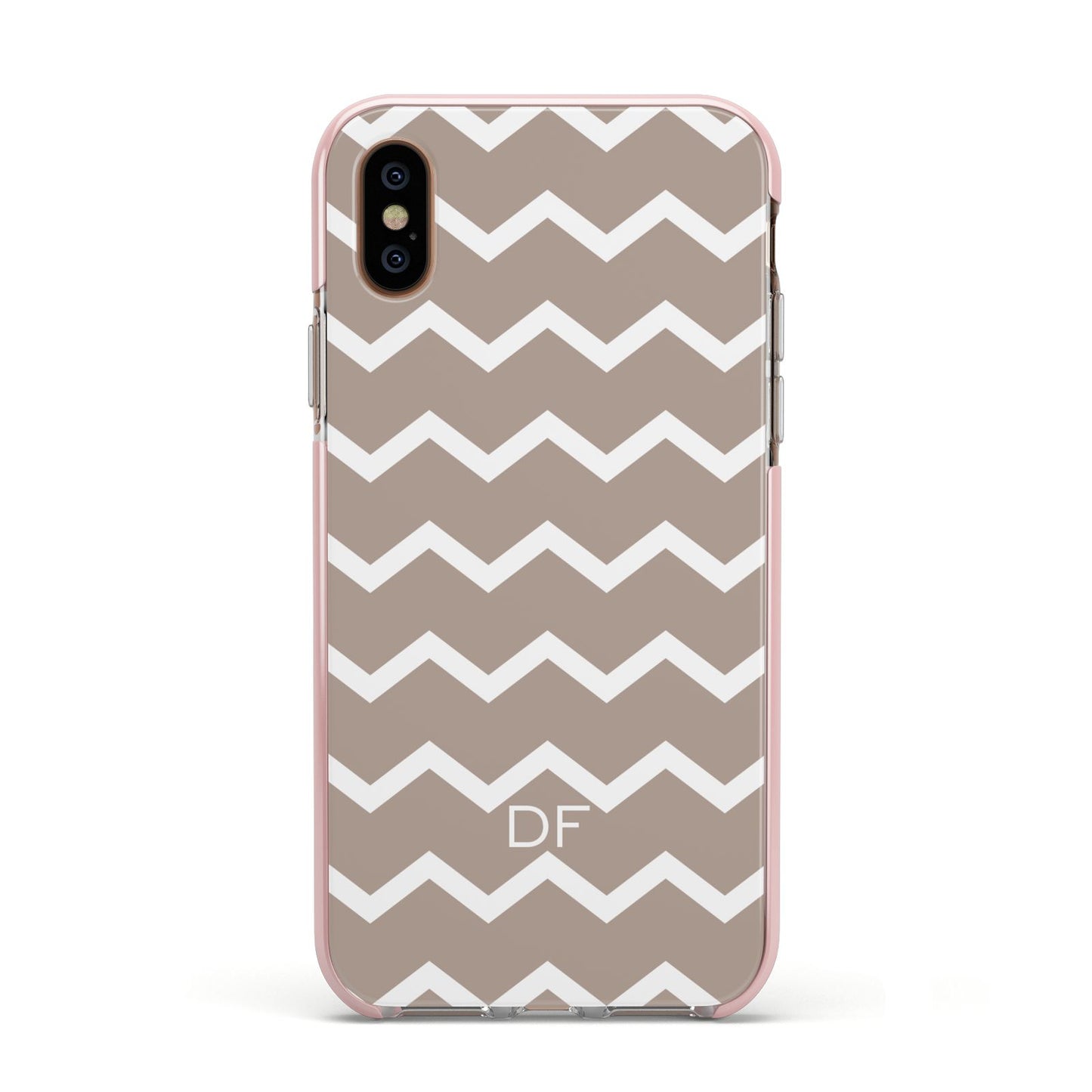 Personalised Chevron Beige Apple iPhone Xs Impact Case Pink Edge on Gold Phone