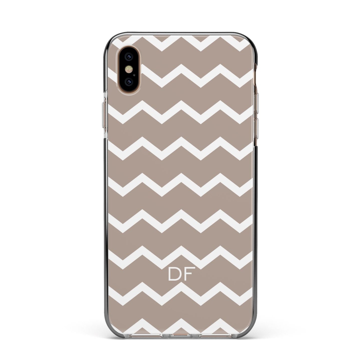 Personalised Chevron Beige Apple iPhone Xs Max Impact Case Black Edge on Gold Phone