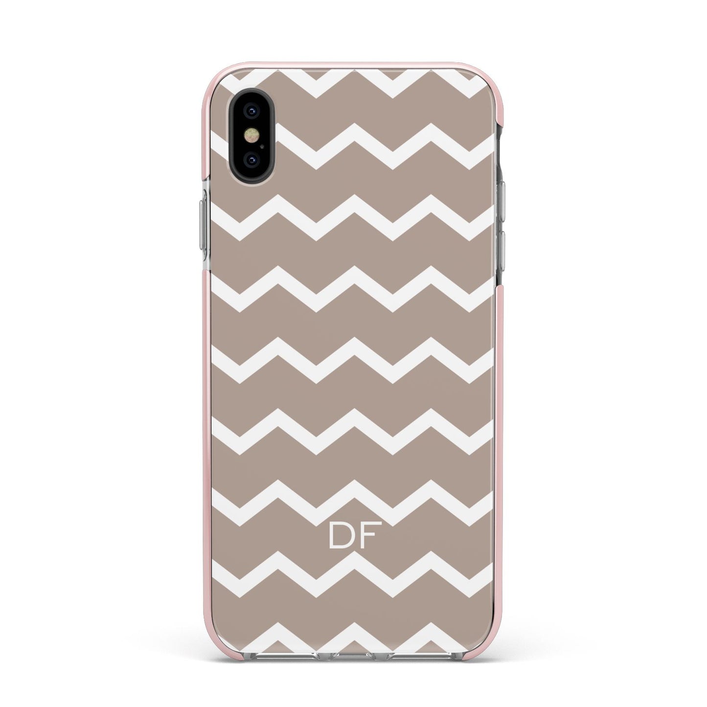 Personalised Chevron Beige Apple iPhone Xs Max Impact Case Pink Edge on Black Phone