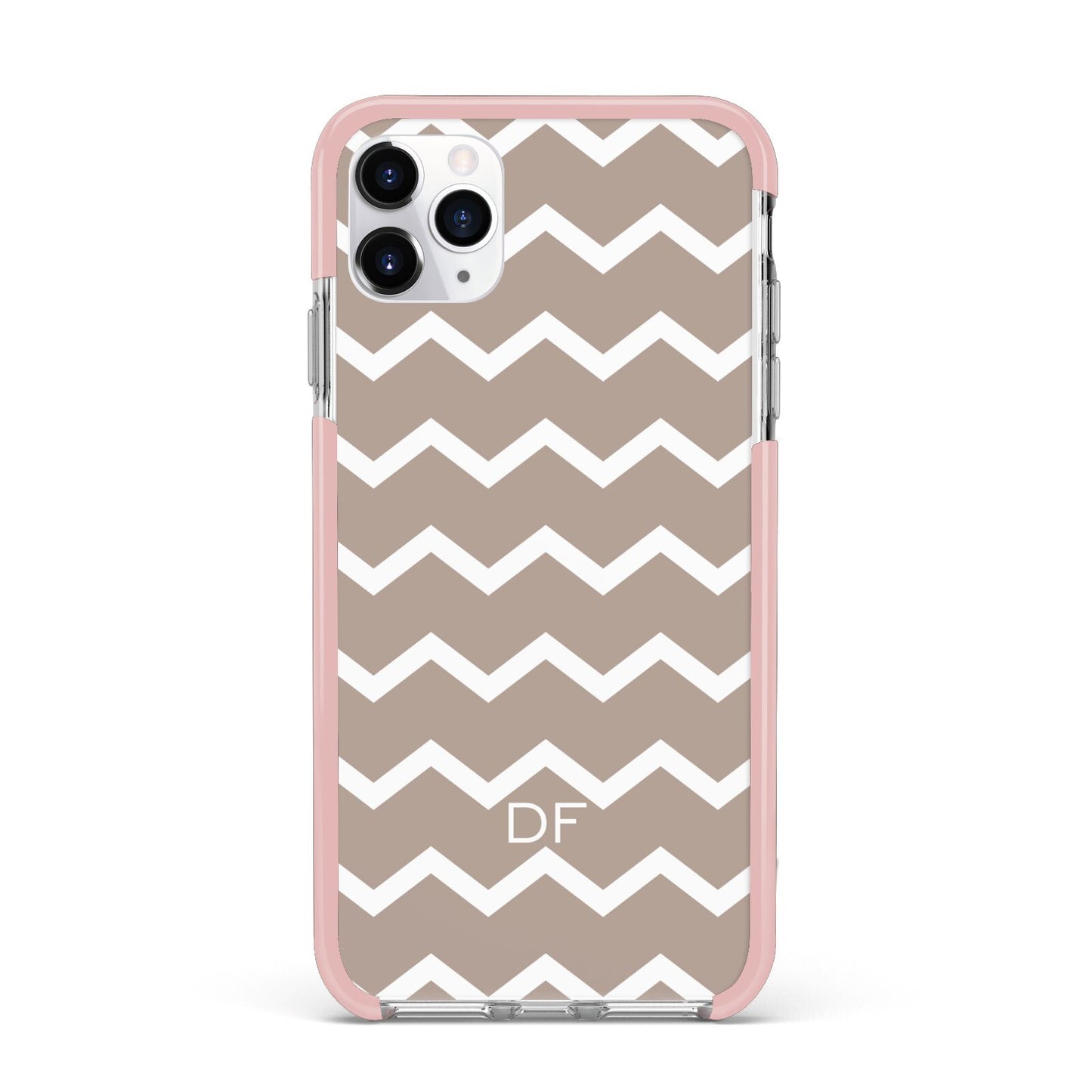 Personalised Chevron Beige iPhone 11 Pro Max Impact Pink Edge Case