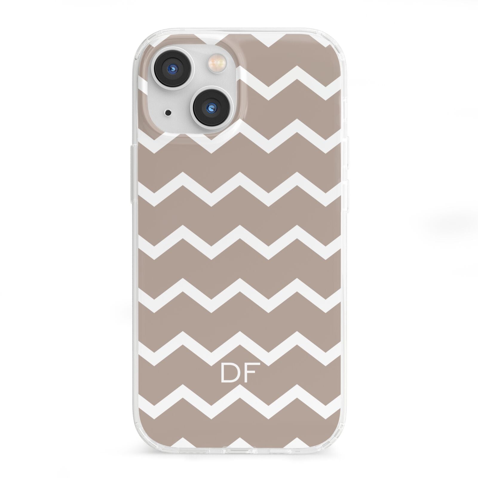 Personalised Chevron Beige iPhone 13 Mini Clear Bumper Case