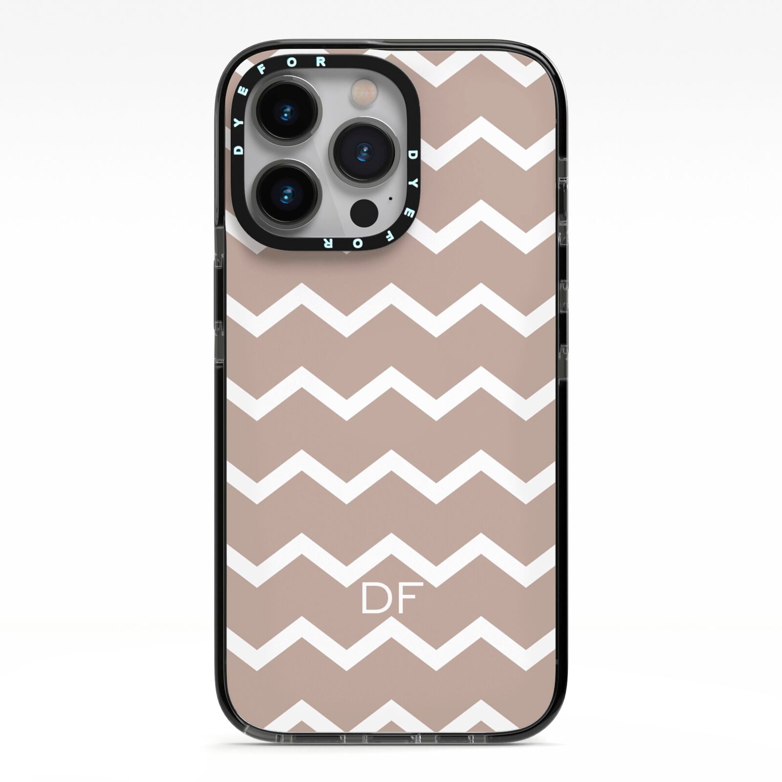 Personalised Chevron Beige iPhone 13 Pro Black Impact Case on Silver phone