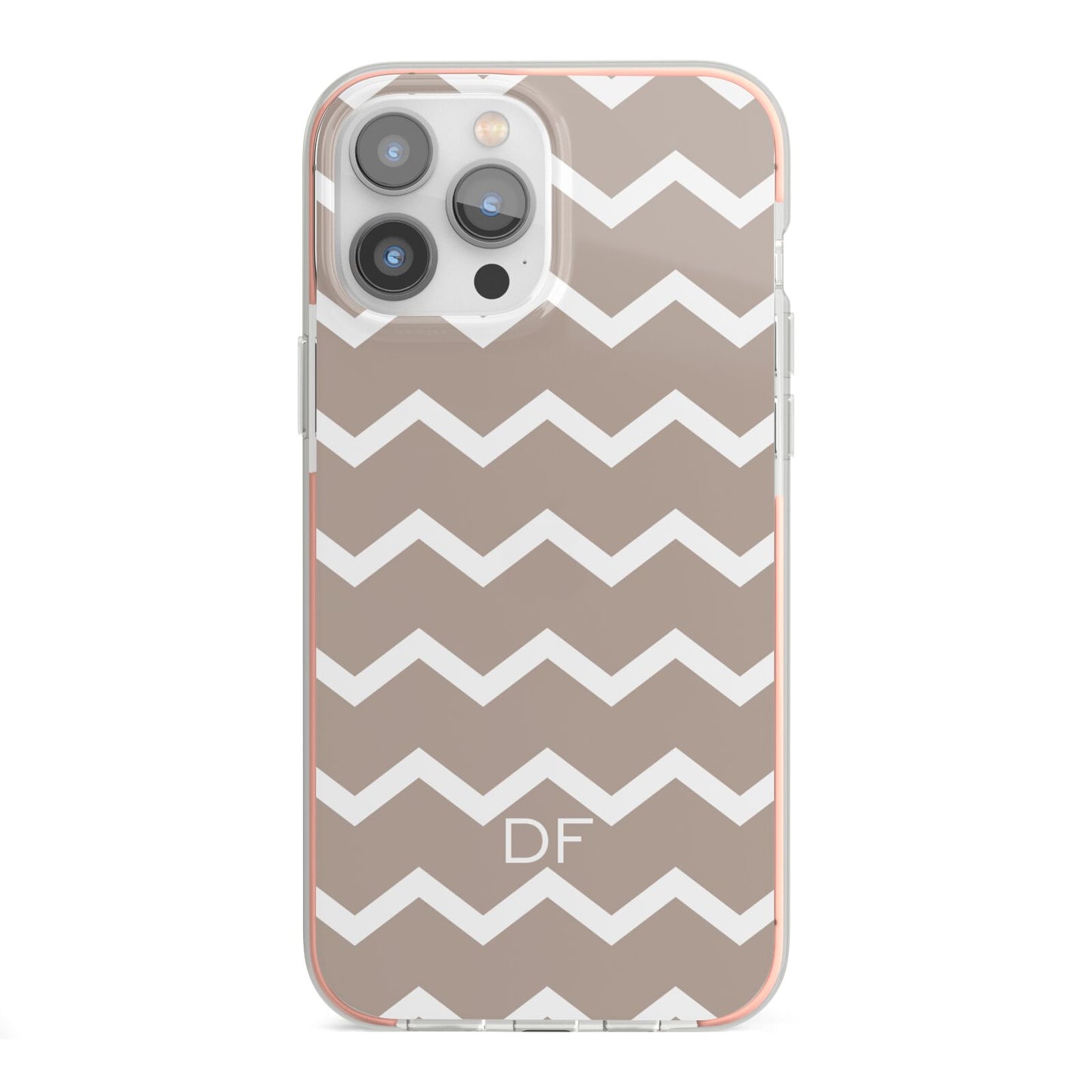 Personalised Chevron Beige iPhone 13 Pro Max TPU Impact Case with Pink Edges