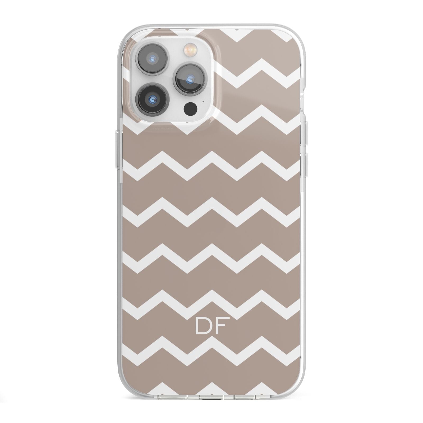 Personalised Chevron Beige iPhone 13 Pro Max TPU Impact Case with White Edges